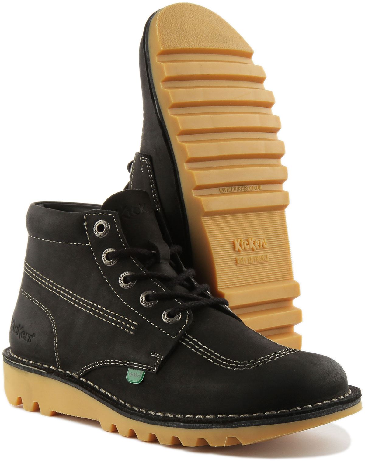 Kickers Kick Hi Men Chunky Sole Leather Ankle Boot In Black White UK