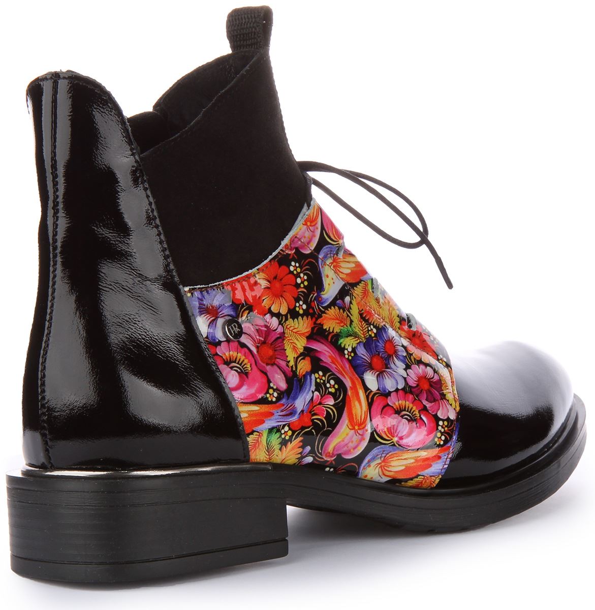 Justinreess England Low Heel Side Zip Ankle Boot Black Flower Womens UK 3 - 9 - Picture 9 of 12
