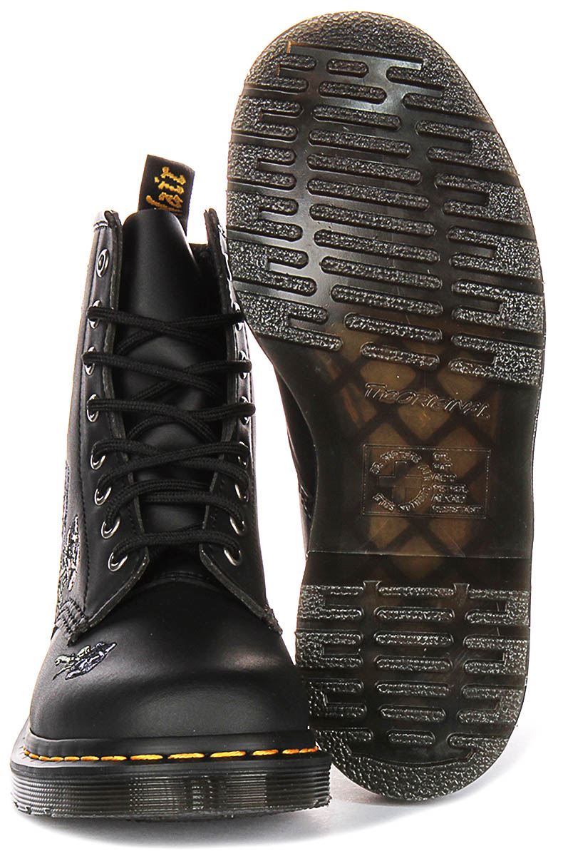 DR MARTENS 1460 Vonda Ösen Rose Bestickt Damen Stiefel IN Schwarz Mono UK 3 - 8 - Bild 11 von 19