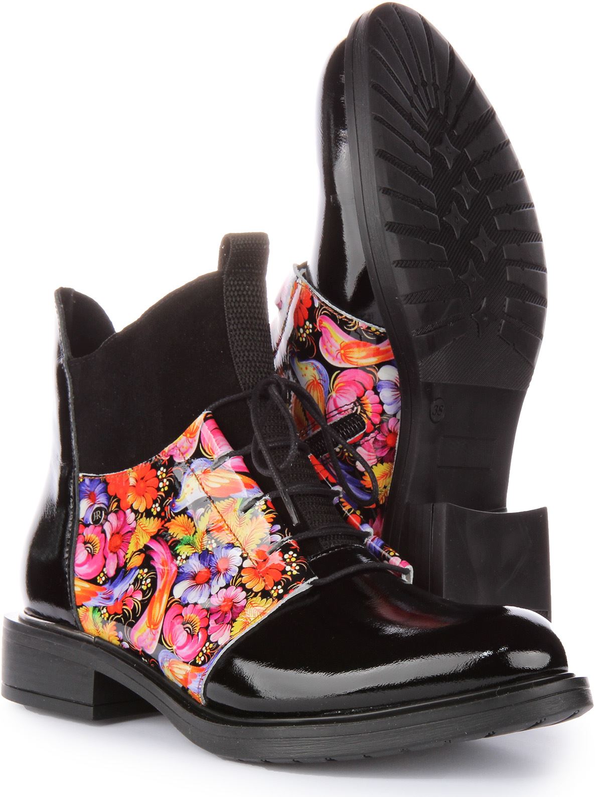 Justinreess England Low Heel Side Zip Ankle Boot Black Flower Womens UK 3 - 9 - Picture 11 of 12