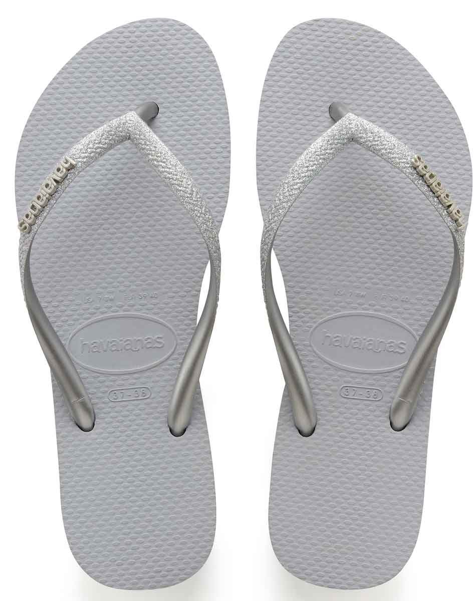 Havaianas Slim Glitter Metal Logo With Glitter In Grey Size Uk 3 - 8 | eBay