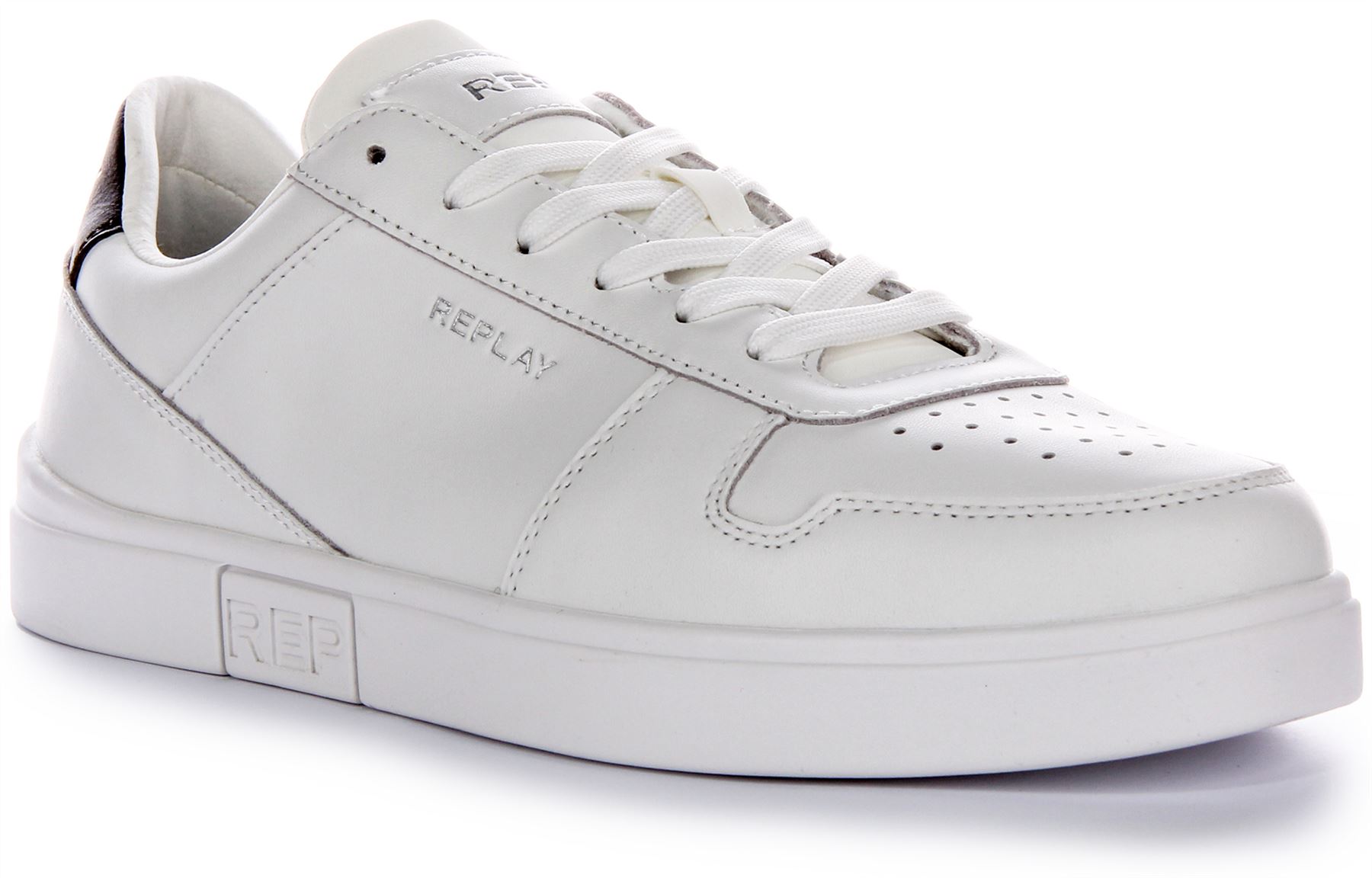 Replay Polys Court 3 Openwork Pattern Mens Trainer Shoe White Blue UK 6 - 12