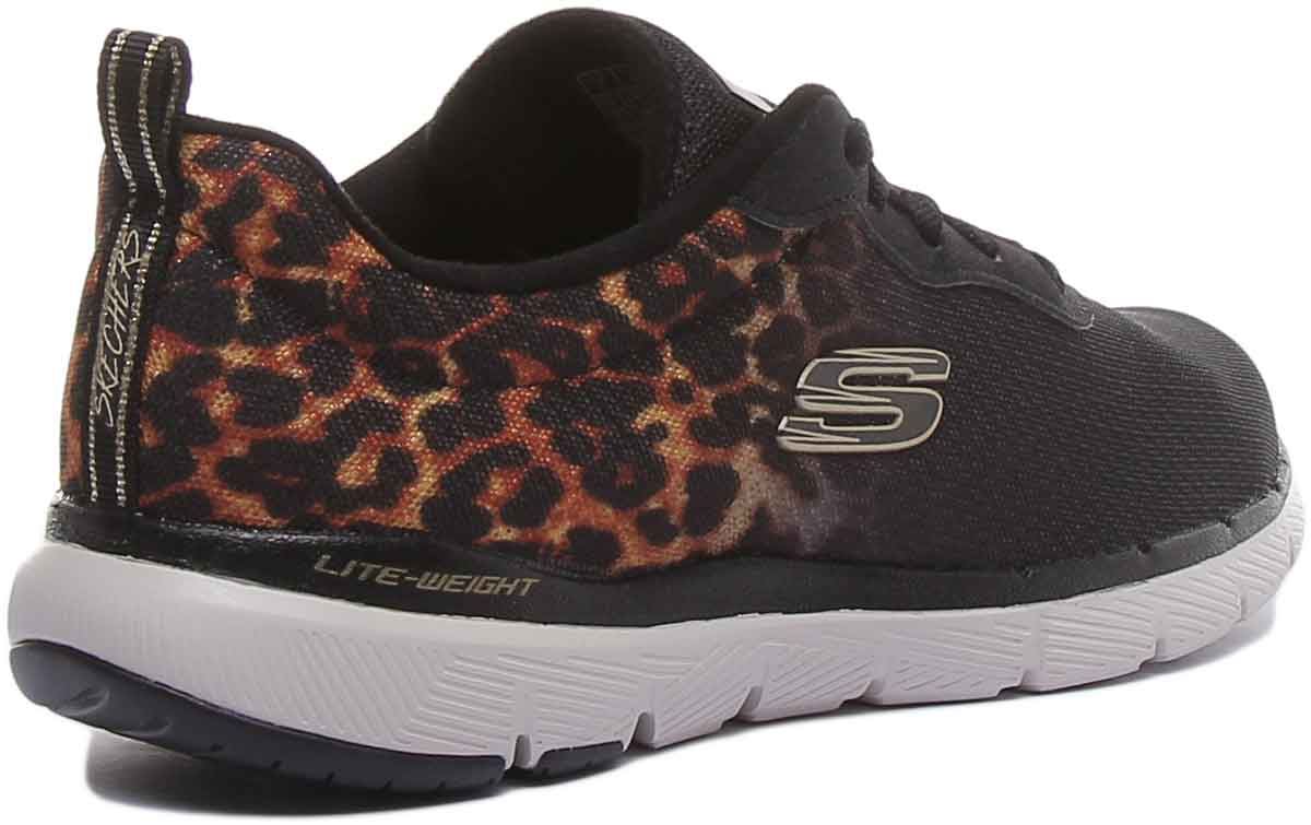 Skechers Flex Appeal 3.0 Lace Up Trainer In Blk Leopard Size Uk 3 - 8 | eBay