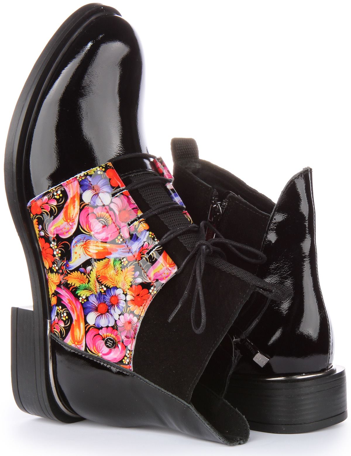 Justinreess England Low Heel Side Zip Ankle Boot Black Flower Womens UK 3 - 9 - Picture 10 of 12