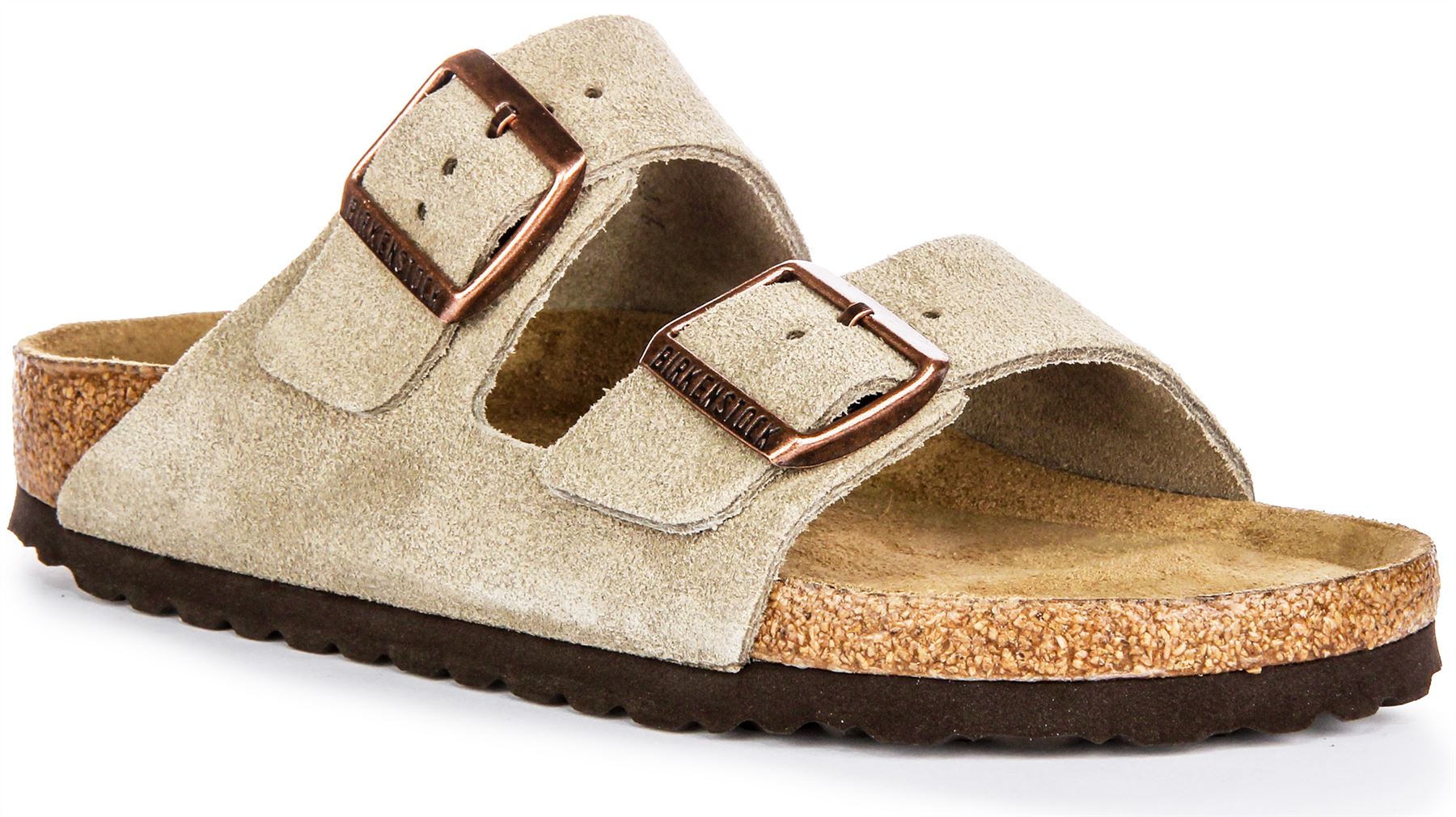 Birkenstock Arizona Two Strap Fit Suede Womens Sandal Taupe 