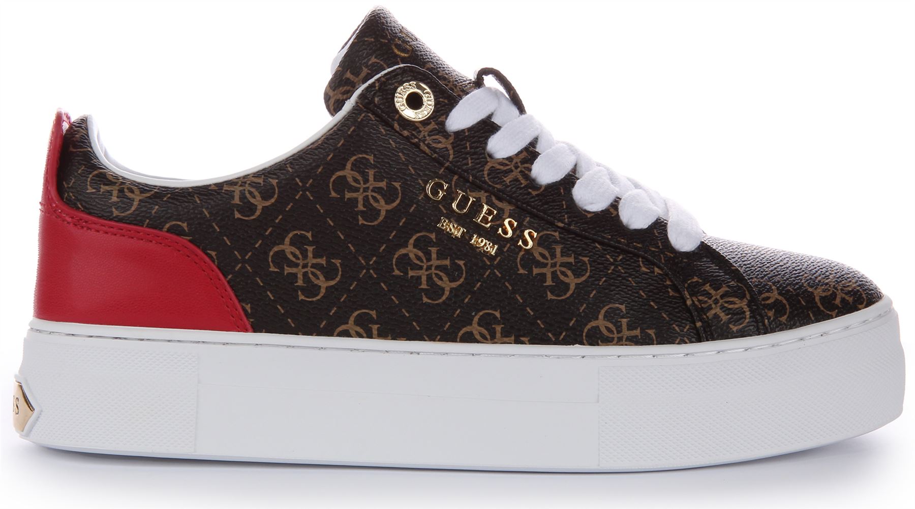 Guess Fl8Geafal12 Genza Cuero 4G Logotipo Cordones Entrenador En Choco Mujer Reino Unido 3 - 8 - Imagen 8 de 12
