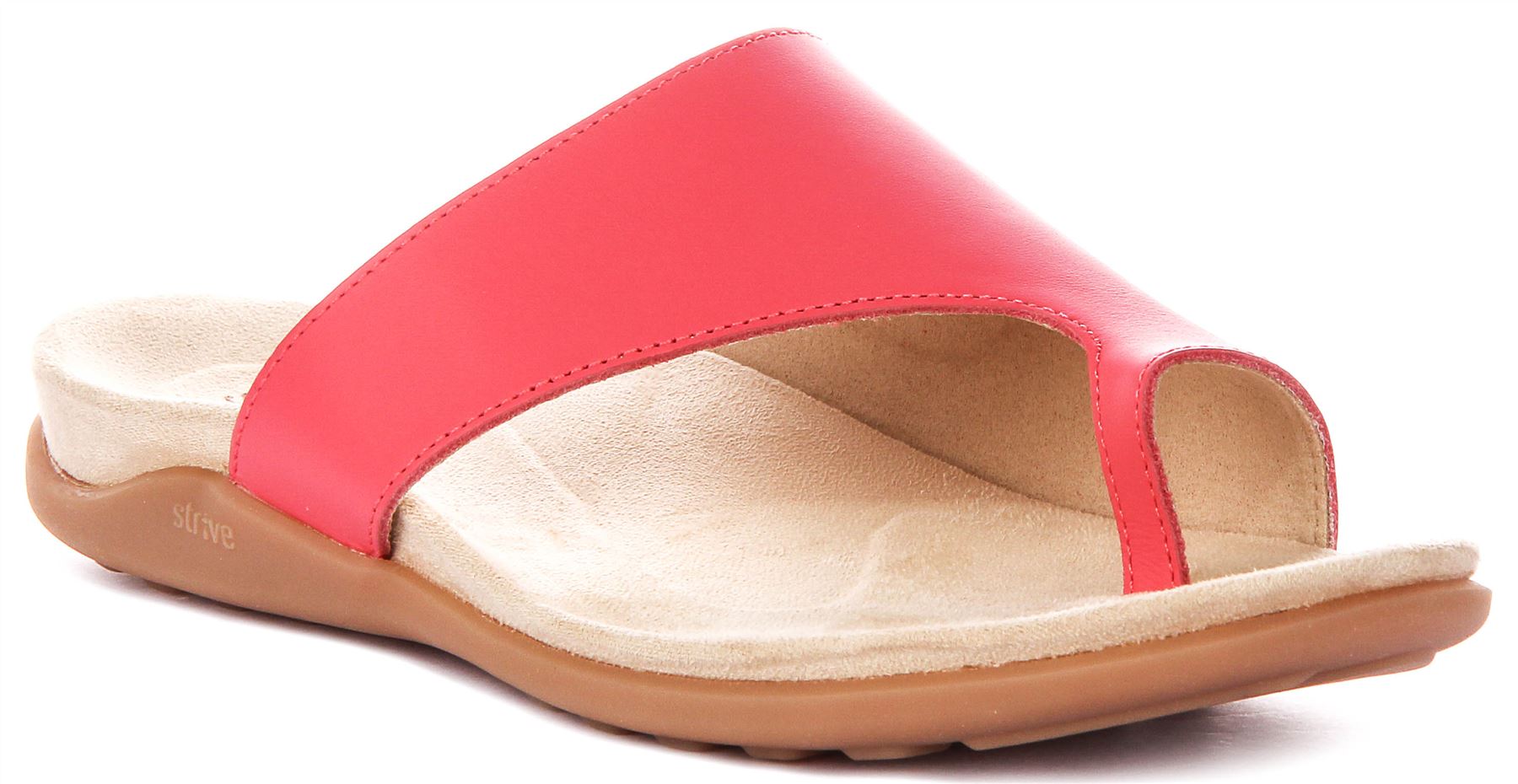 Strive Capri 4 Three Footbed Leather Slip On Womens Sandal In Coral US 5 – 11