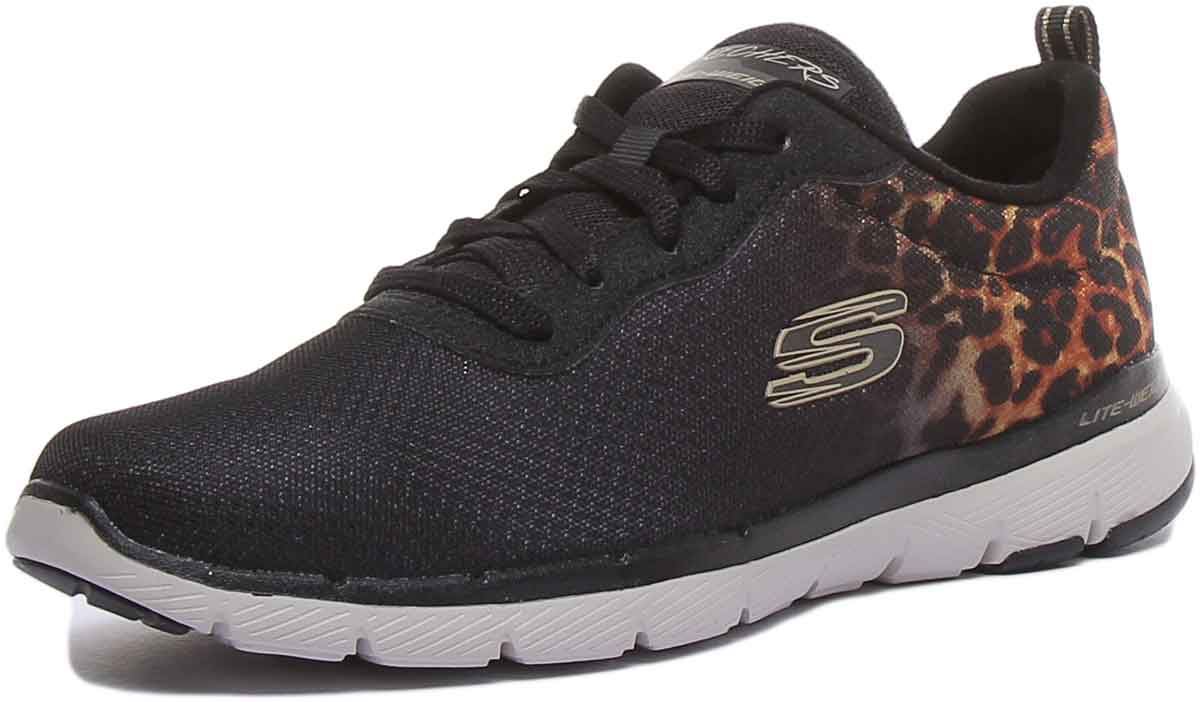 Skechers Flex Appeal 3.0 Lace Up Trainer In Blk Leopard Size Uk 3 - 8 | eBay
