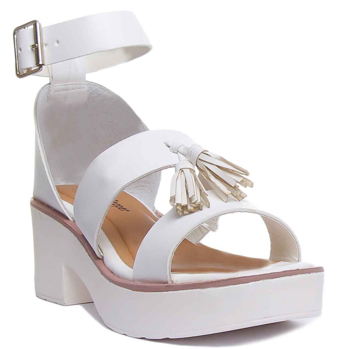 Womens Ladies Block Heel Fashion Sandals With Tassel In Black Size UK 2- 8 - Picture 9 of 14