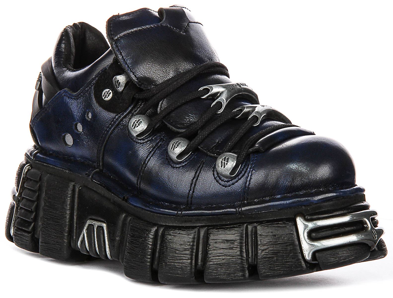 New Rock 120 Tower Gothic Chunky Platform Ankle Unisex Boots In Navy UK 4 - 12 - Picture 8 of 13