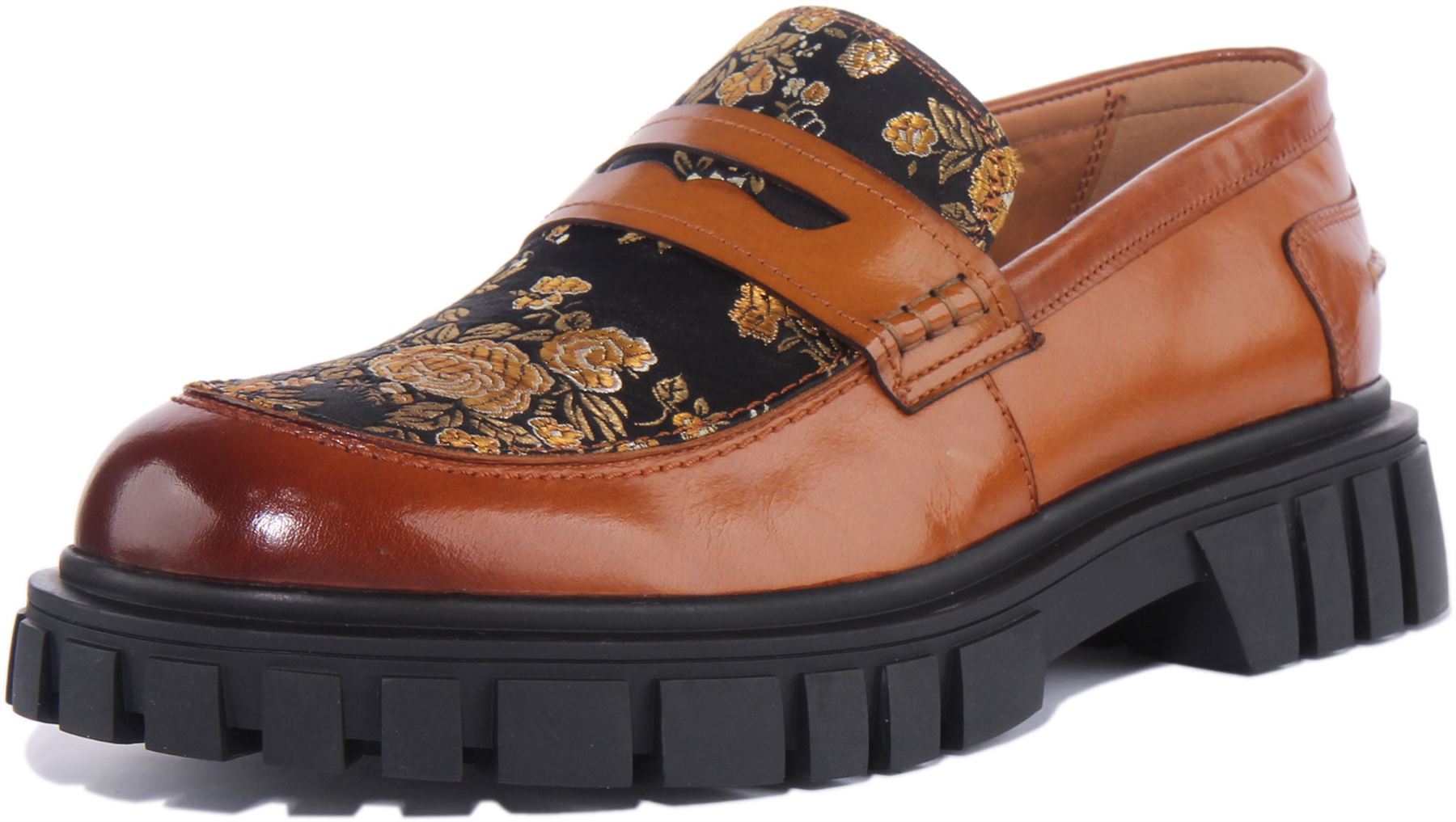 Mocasín Justinreess England Lorenzo estampado floral bronceado para hombre EE. UU. 7-13 - Imagen 12 de 12