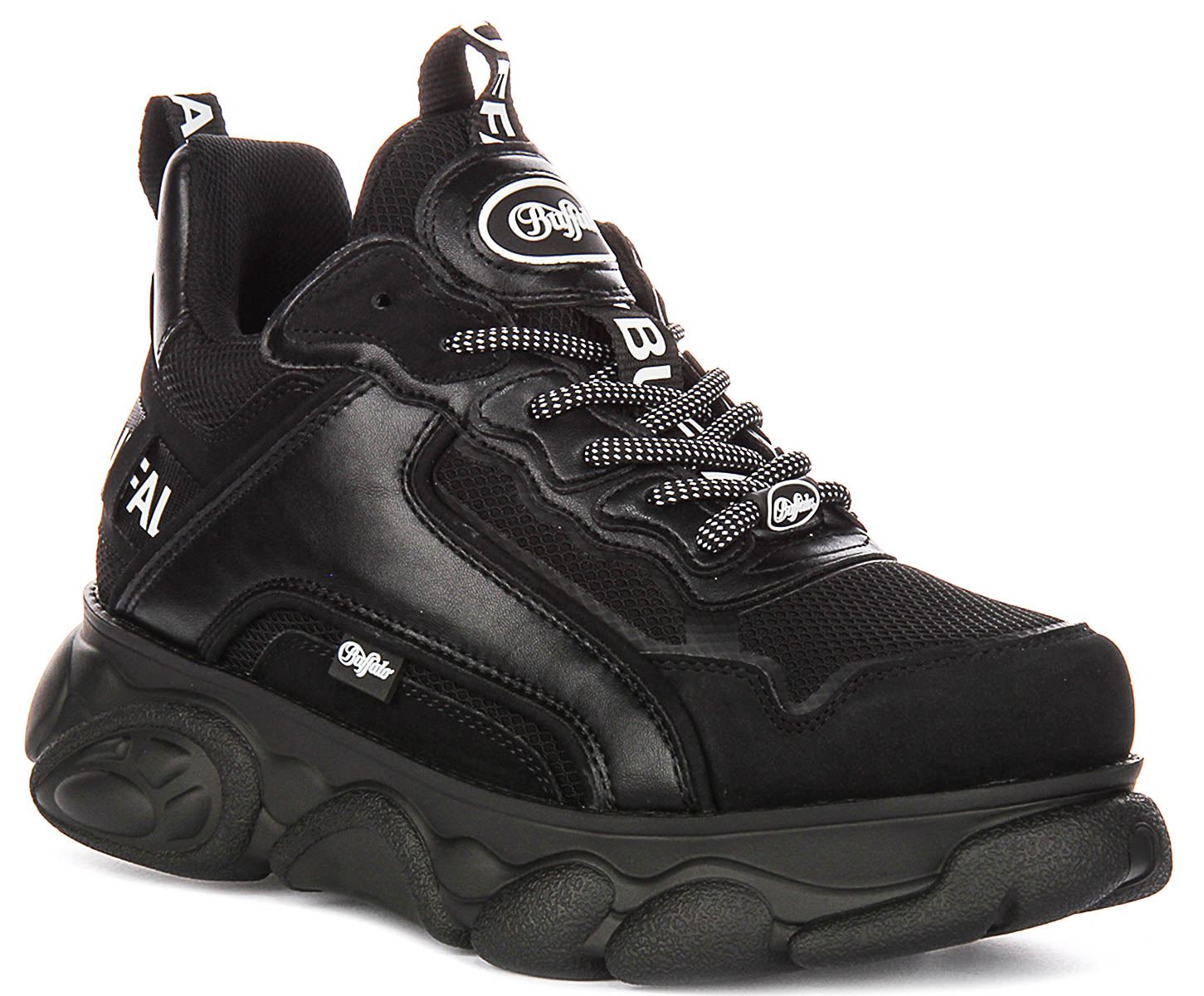 Buffalo Wolken Sohle Plateau Vegan Schnürer Herren Trainer Schwarz UK 7 - 11
