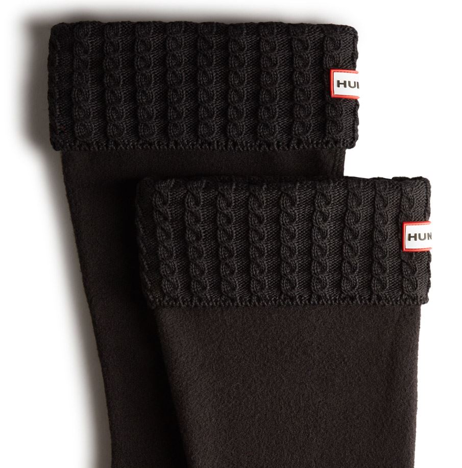 Hunter Recycled Mini Cable Knitted Cuff Tall Boot Socks In Black Size UK 3 - 8 - Picture 3 of 6