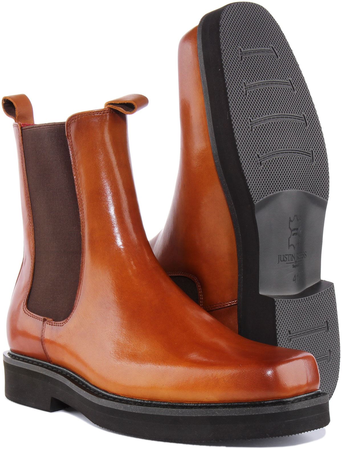 Justinreess England Damien Square Toe High Chelsea Mens Boots Tan US 6 - 13 - Picture 11 of 12