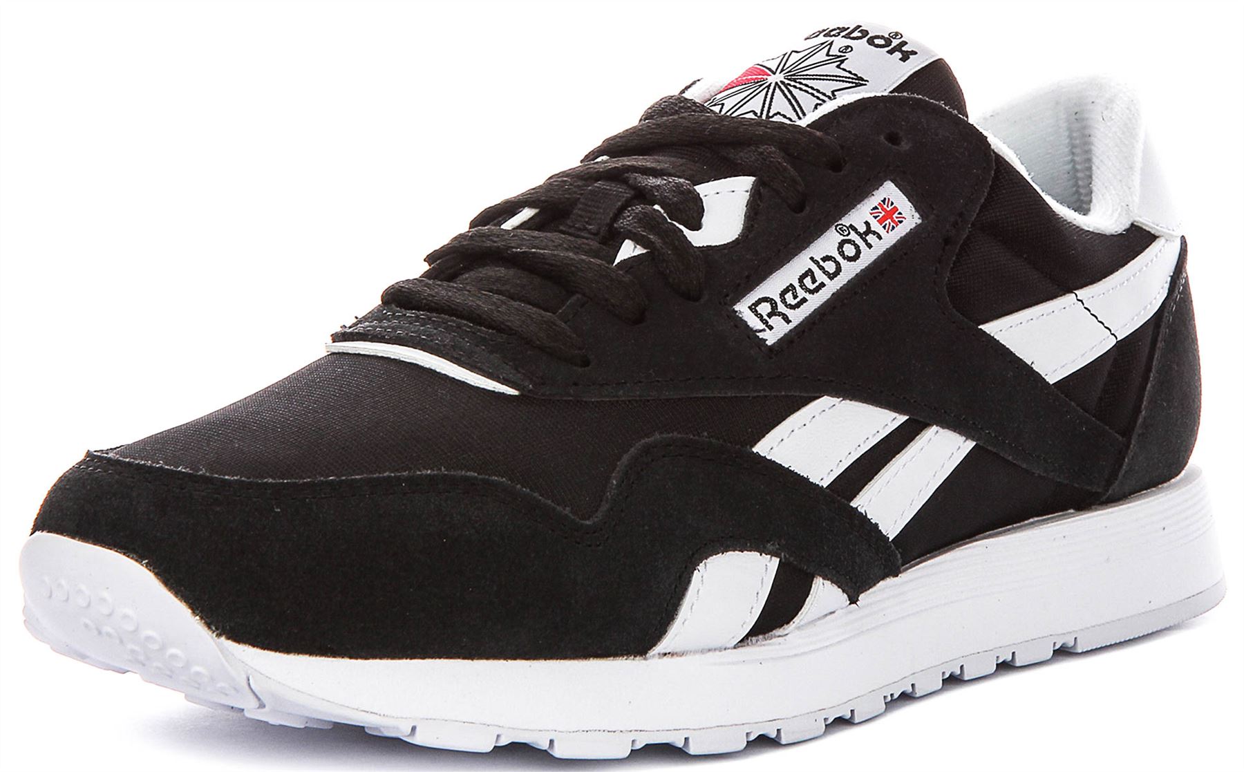 Zapatillas de deporte clásicas de nailon con cordones para hombre en negro blanco de Reebok EU 41-46