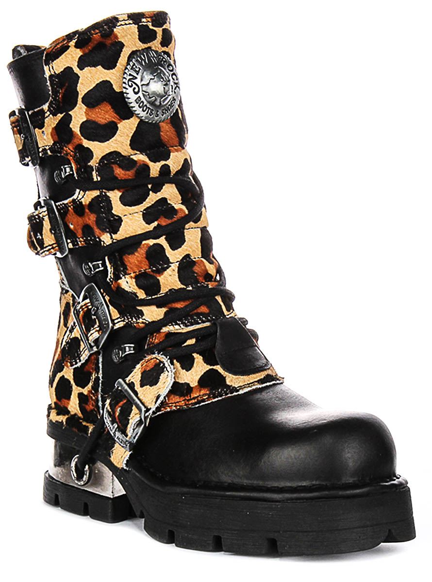 Байкерская куртка Newrock Reactor 90er с животным принтом 4 Schnallen Damen Stiefel Leopard Великобритания 4 - 7 45690₽