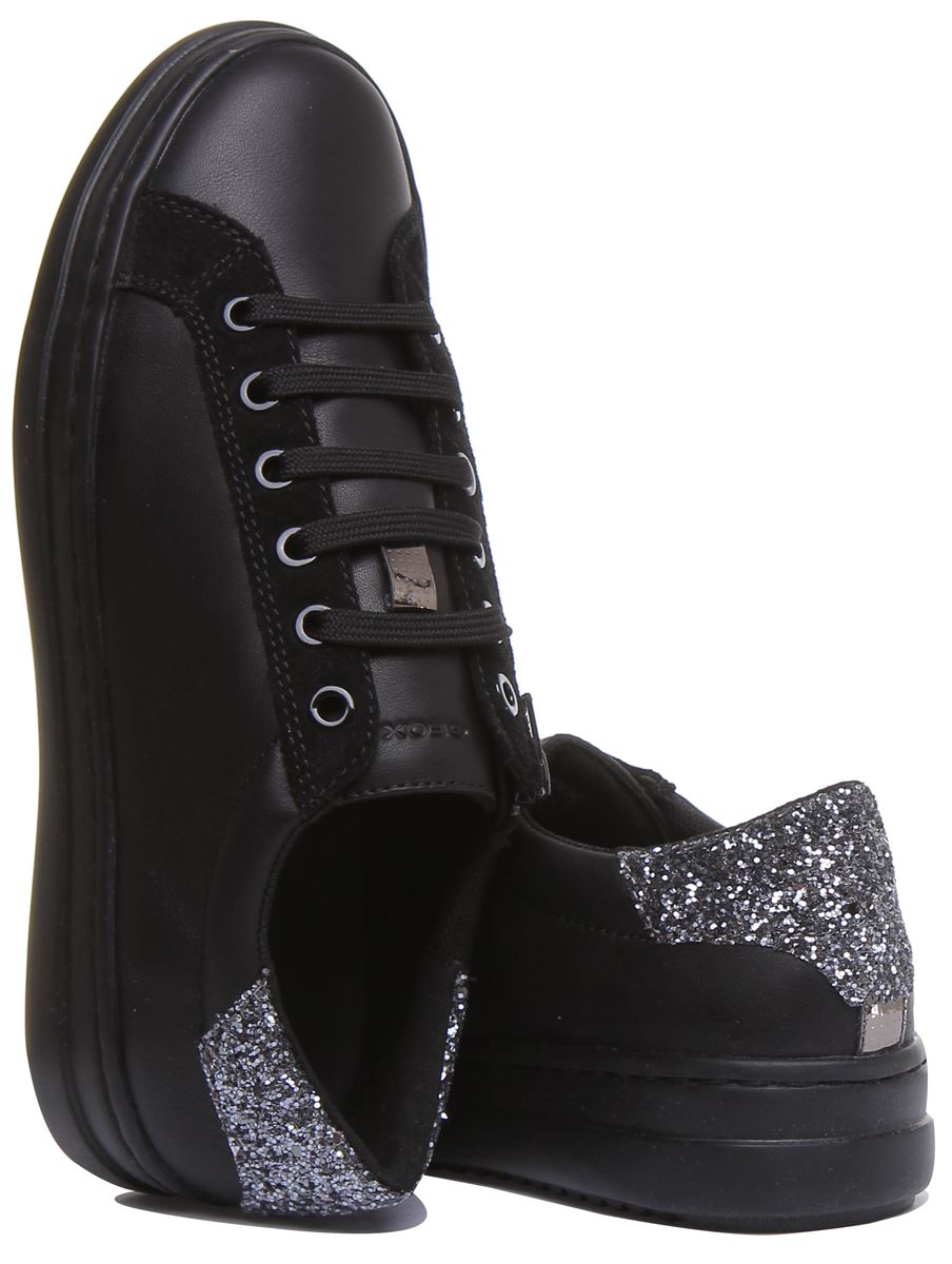 Geox D Pontoise G Womens Lace Up Glitter Sneaker In Black Size US 6 - 11 - Picture 5 of 13
