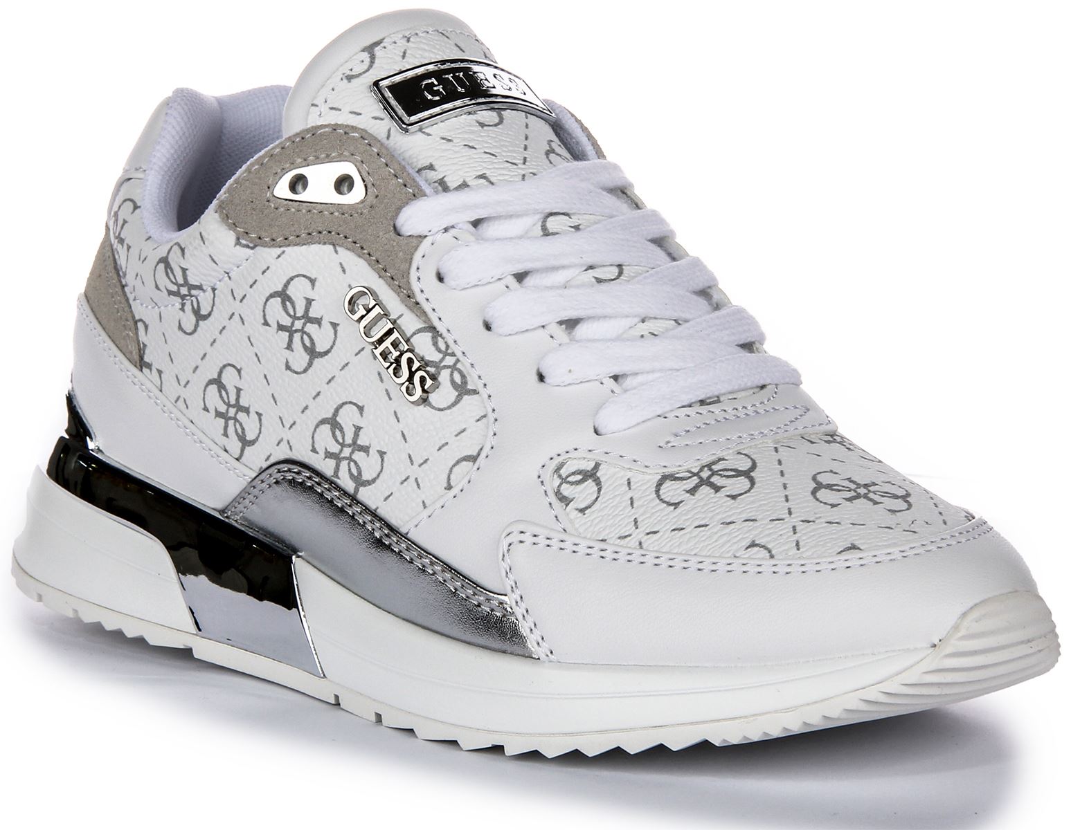 Guess Fltmoxele12 Moxea 4G Peony Womens Trainer White Grey Guess Fltmoxele12 Moxea 4G Peony Womens Trainer White Grey