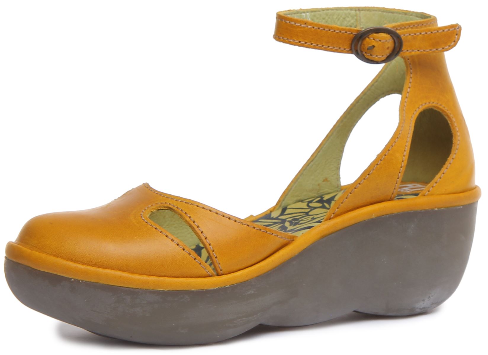 Fly London Bessie Closed Toe Ankle Strap Shoes In Mustard