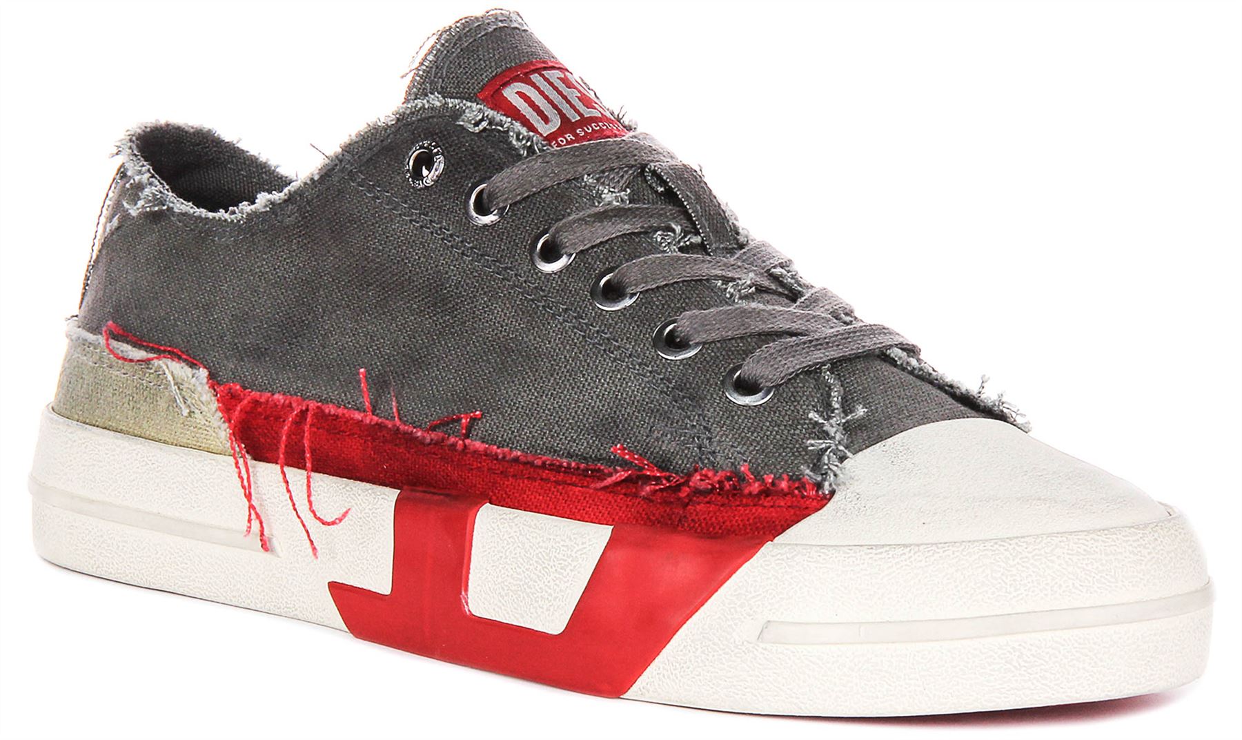 【関税&送料込】Diesel Grey Stretch Cotton Blend S-Ruben Swe Diesel S D Verse Low Frayed Lace Canva Mens Sneakers In Grey