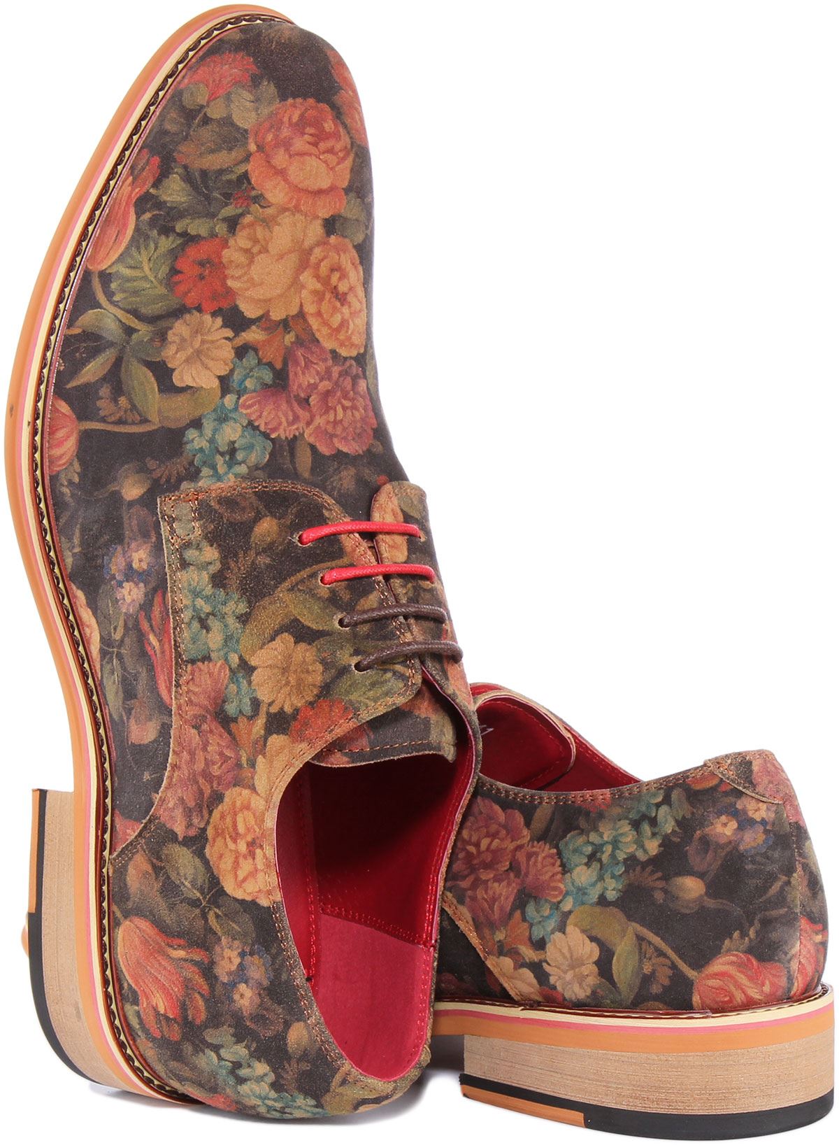 Justinreess England Ben Men Floral Print Oxford Shoe In Multi Colo Size UK 6 -13 - Picture 11 of 13