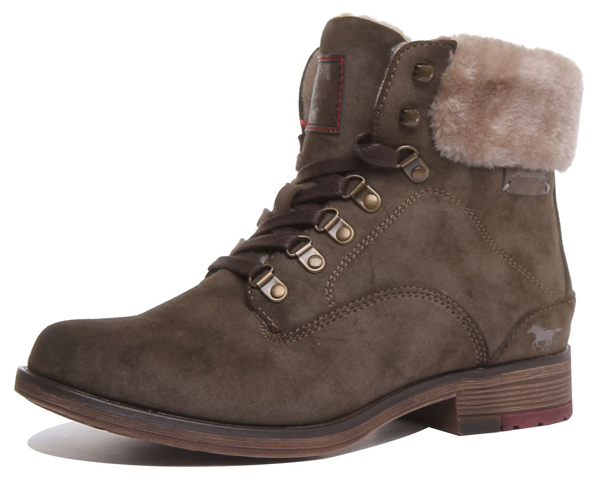 Mustang 1295-609 Bota Informal Imitación Polar Con Cordones Para Mujer en Oliva Talla UK 3-8 - Imagen 12 de 12