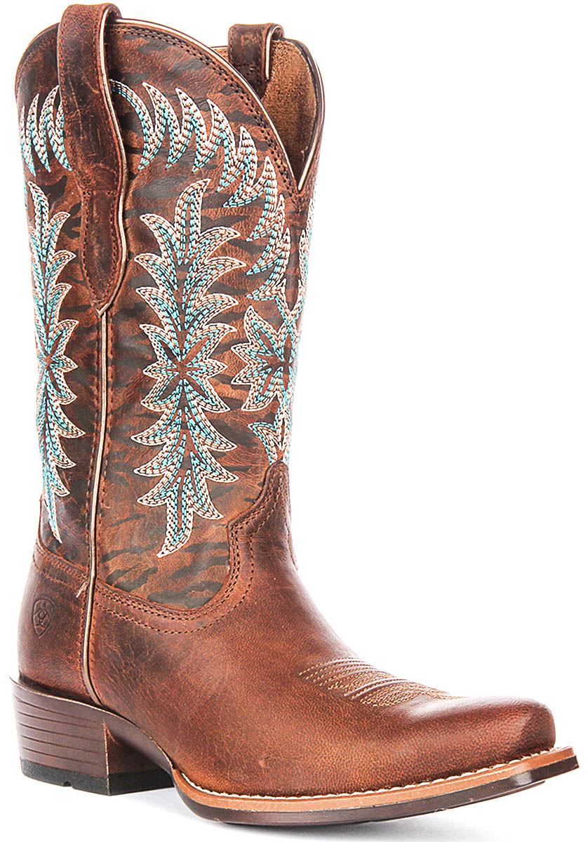 Ariat Beaumont L Toe Mid Calf Pull On Womens Boot In Brown Blue US 6 – 11