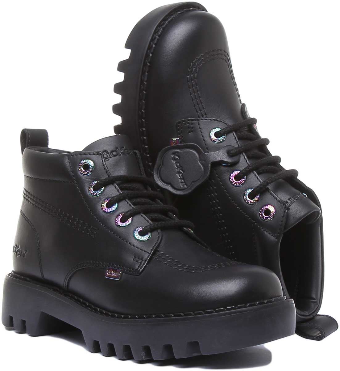 KICKERS Kizziie Hi Mujer Cordones Botín de Piel en Negro Charol Talla UK 3- 8 - Imagen 6 de 13