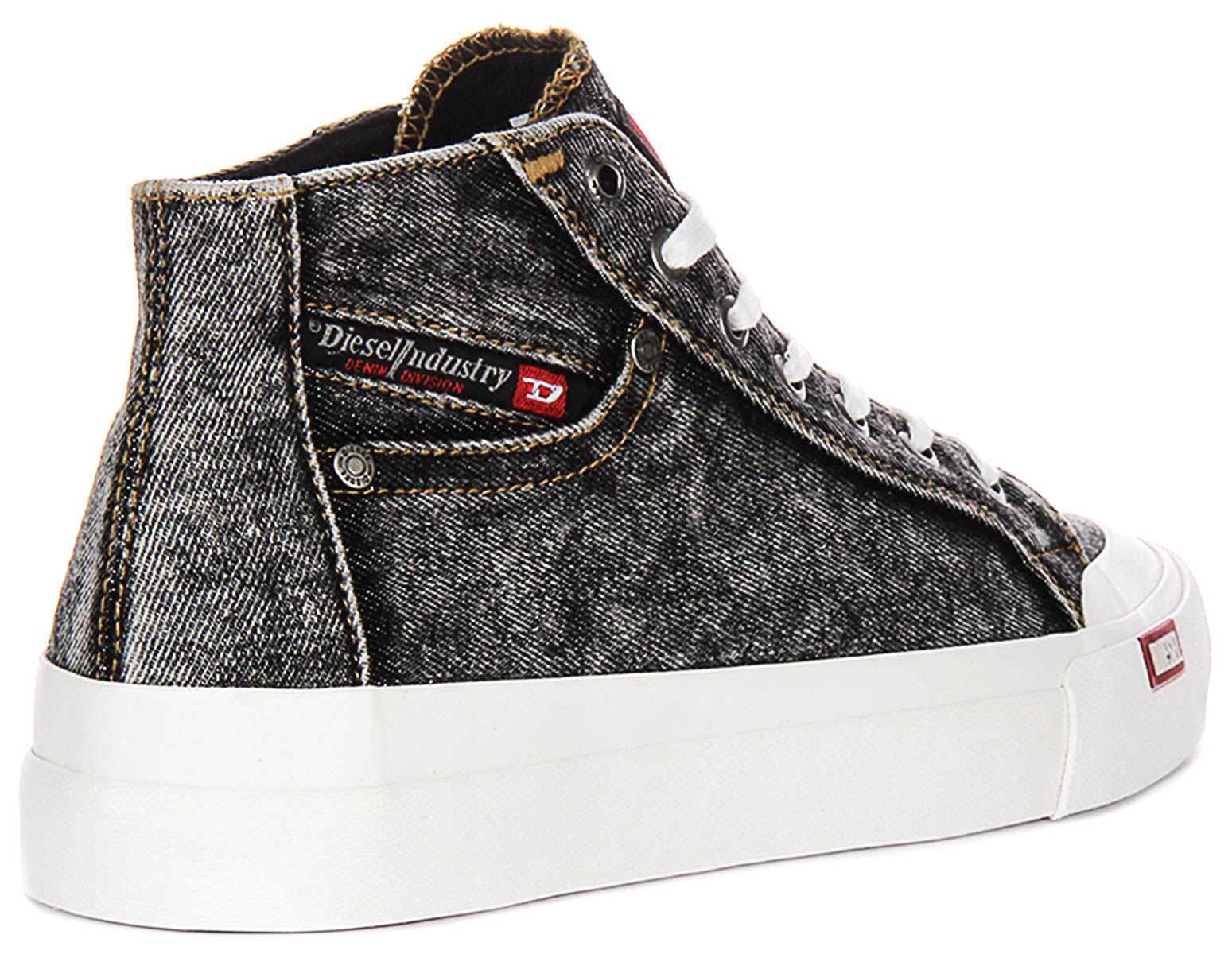 Diesel Athos Lace Up Mid Hi Denim Mens Sneakers In Black White US