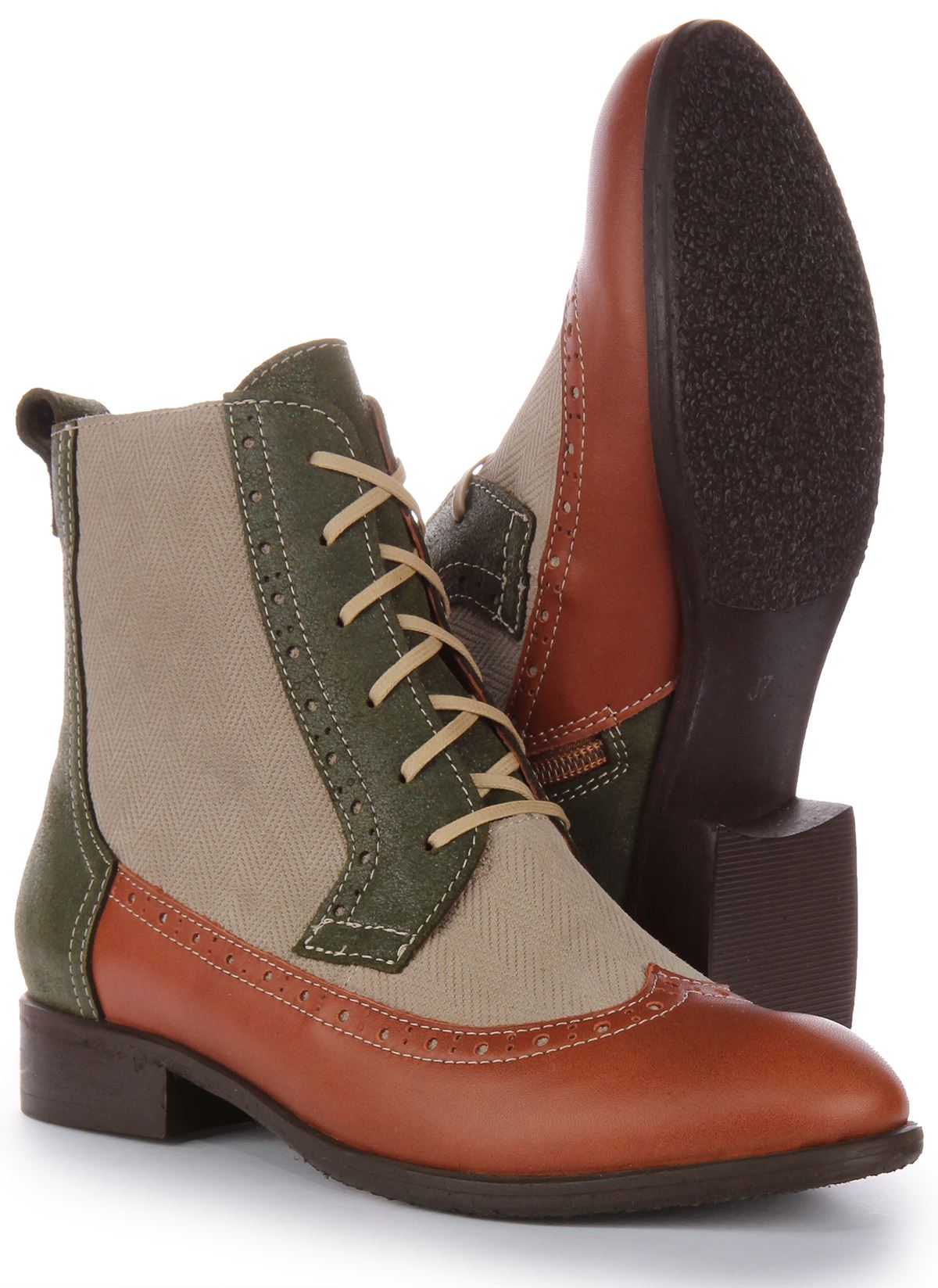 Justinreess England Tweed Zip Ankle Boot Beige Tan Womens UK 3 - 8 - Picture 11 of 12