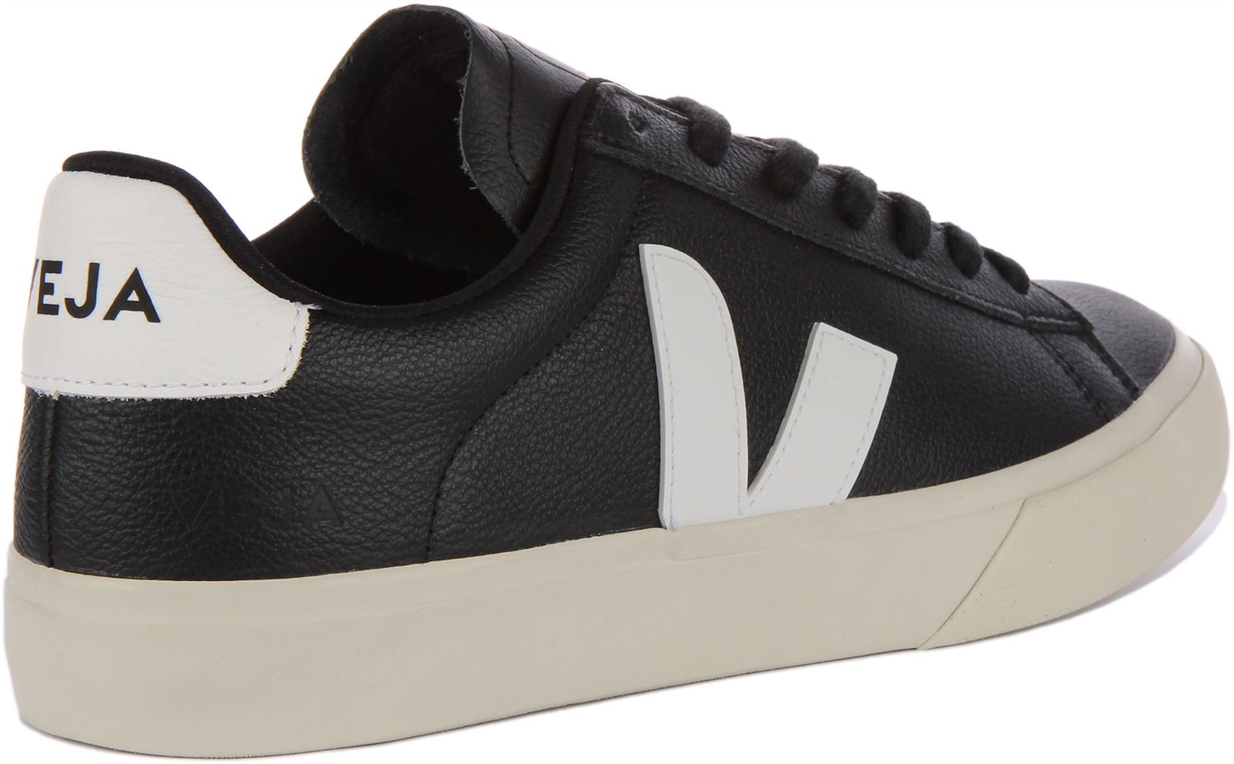 Zapatilla deportiva Veja Campo de cuero sin cromo con cordones negra blanca para hombre EE. UU. 7-12 - Imagen 4 de 25