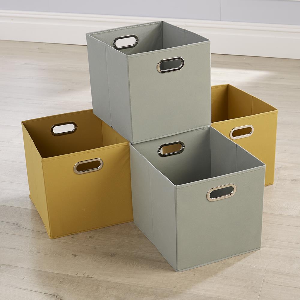 Large Grey Yellow Foldable Canvas Storage Folding Box Fabric Cube 4 Piece Set eBay
