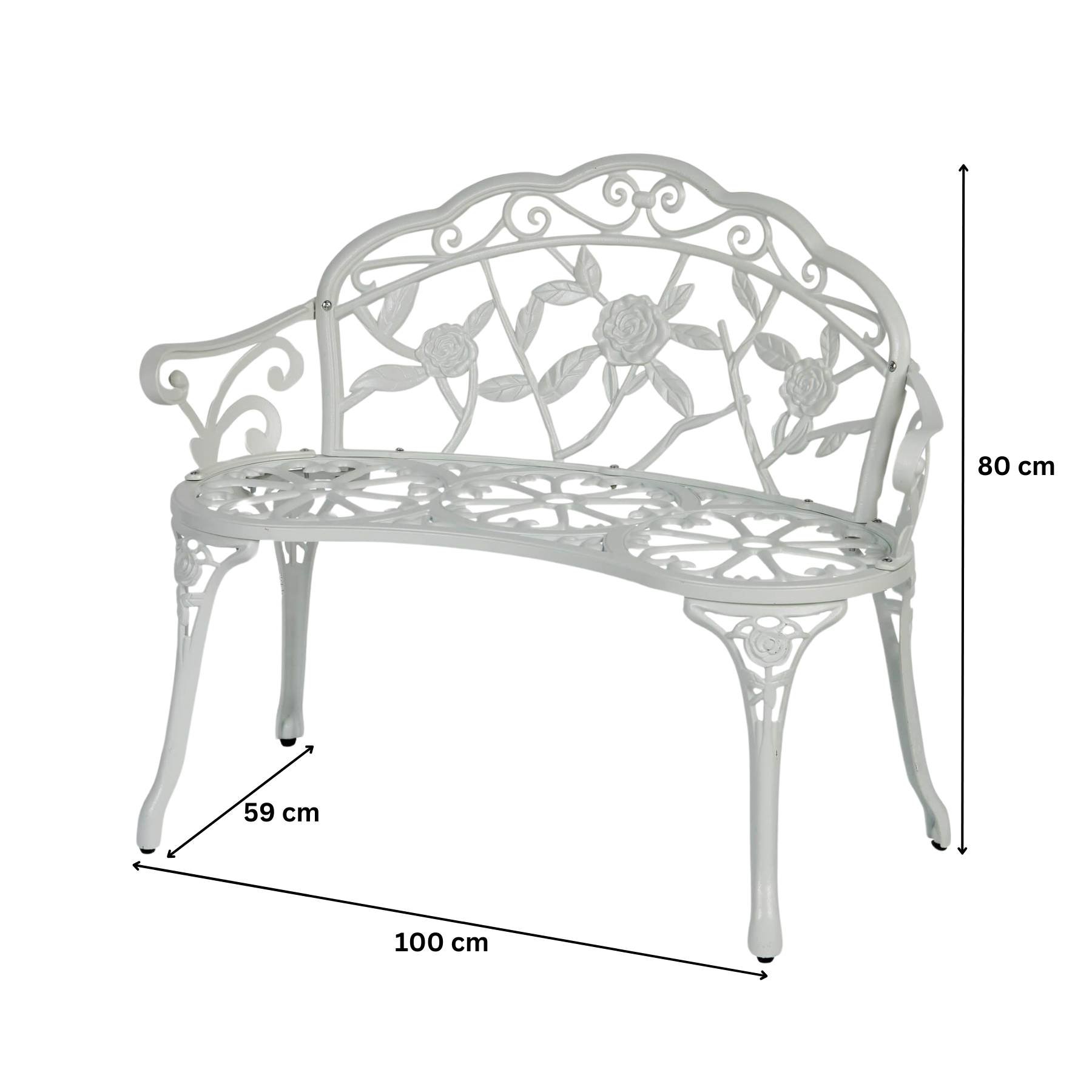 Cast Aluminium Garden Bench Metal Frame 2 Seater Patio Furniture Outdoor Seating - Picture 29 of 29