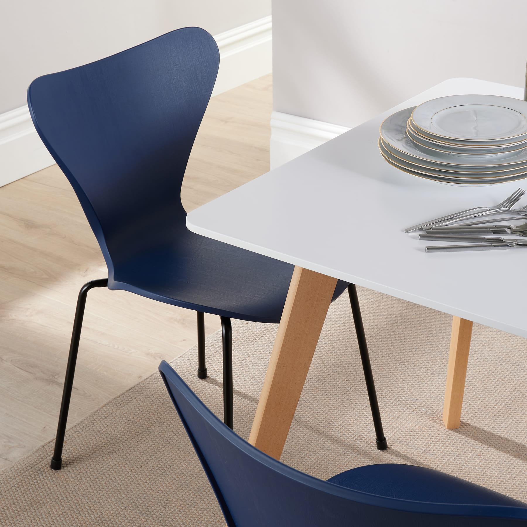 Dining Table Set - 120cm White Top Wooden Legs With 4 Kitchen Chairs Furniture - Picture 30 of 79