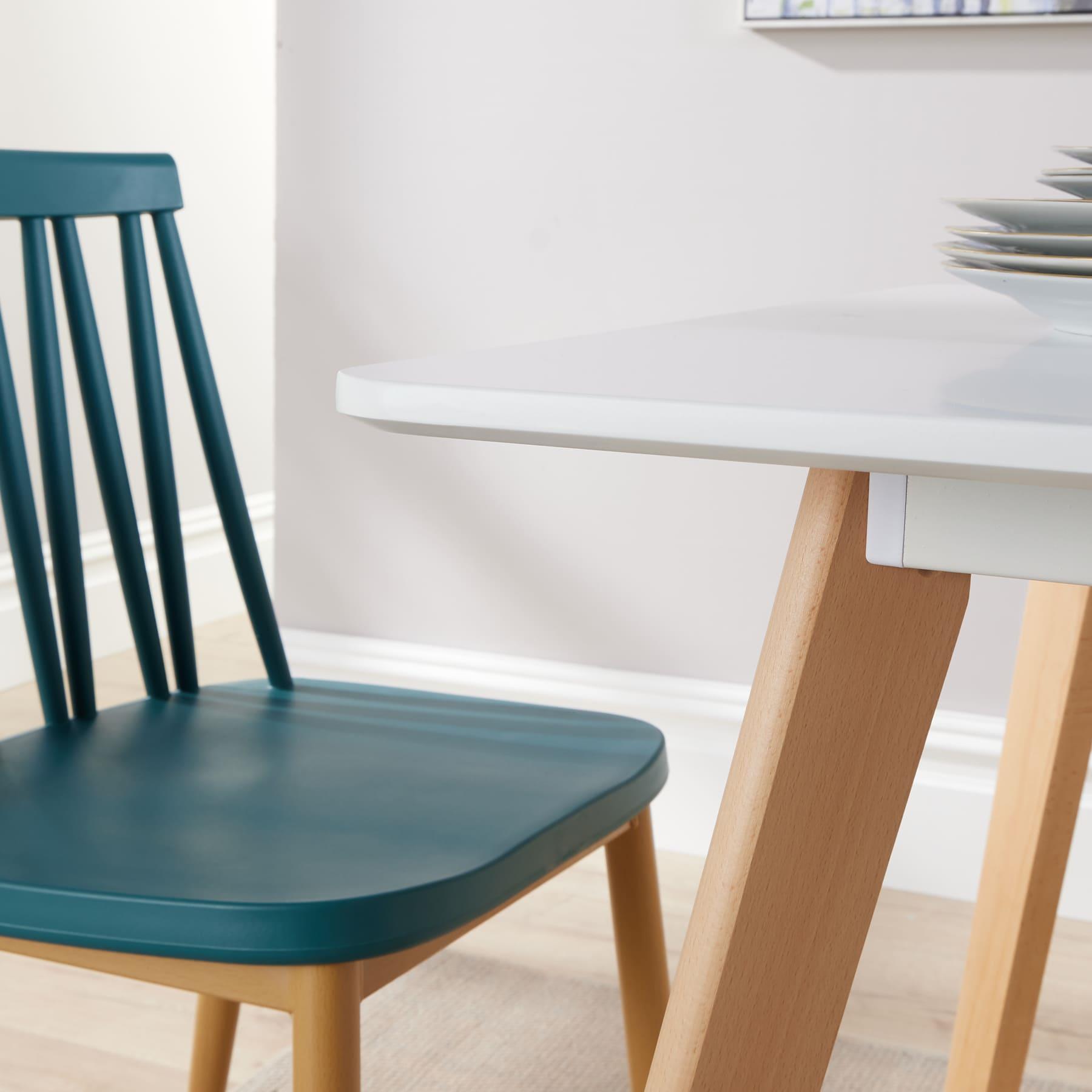 Dining Table Set - 120cm White Top Wooden Legs With 4 Kitchen Chairs Furniture - Picture 66 of 79
