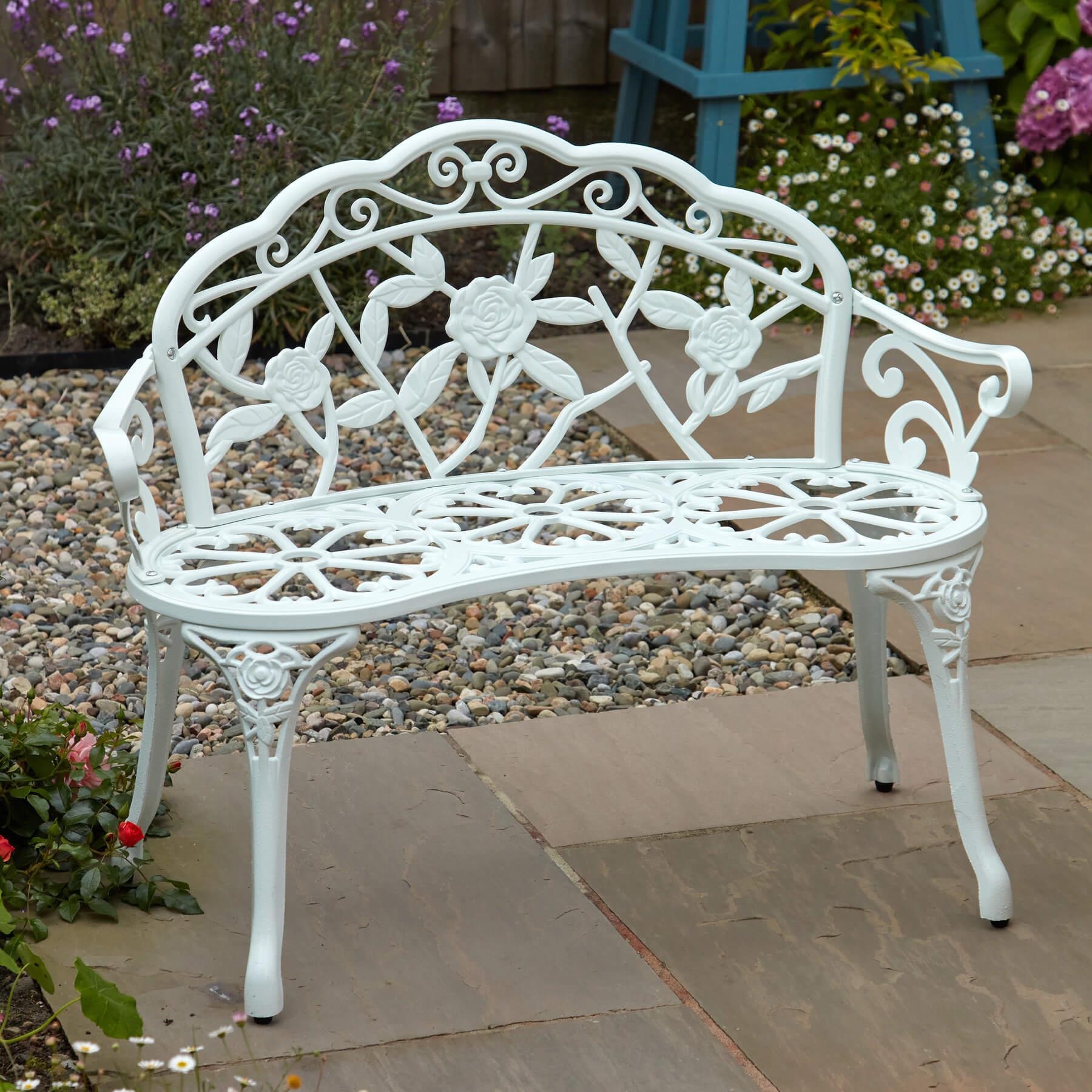 Cast Aluminium Garden Bench Metal Frame 2 Seater Patio Furniture Outdoor Seating - Picture 21 of 29