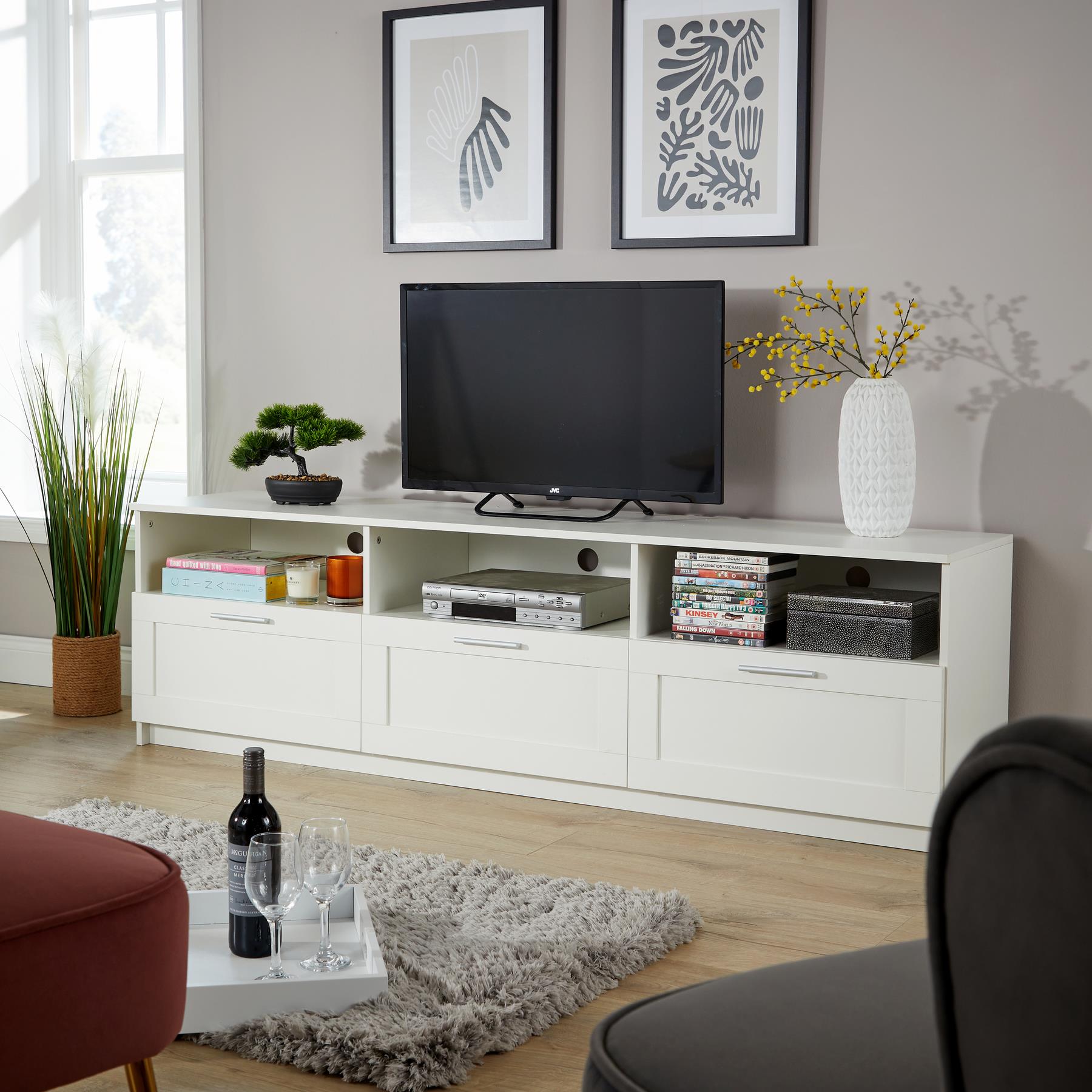 TV Floor Stand with 2 / 3 Drawers Modern Media Console Living Room Storage - Picture 8 of 14