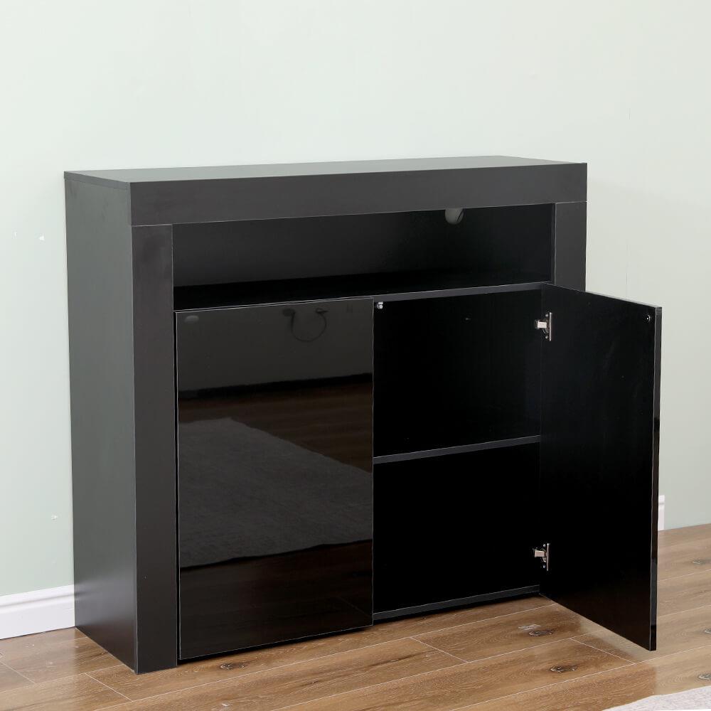 Artist Hand Sideboard Cabinet Cupboard Unit With Matt Body /& High Gloss Grey Door Glass Shelves Display Cabinet Unit For Living Room Dining Room Furniture W//Free LED Light