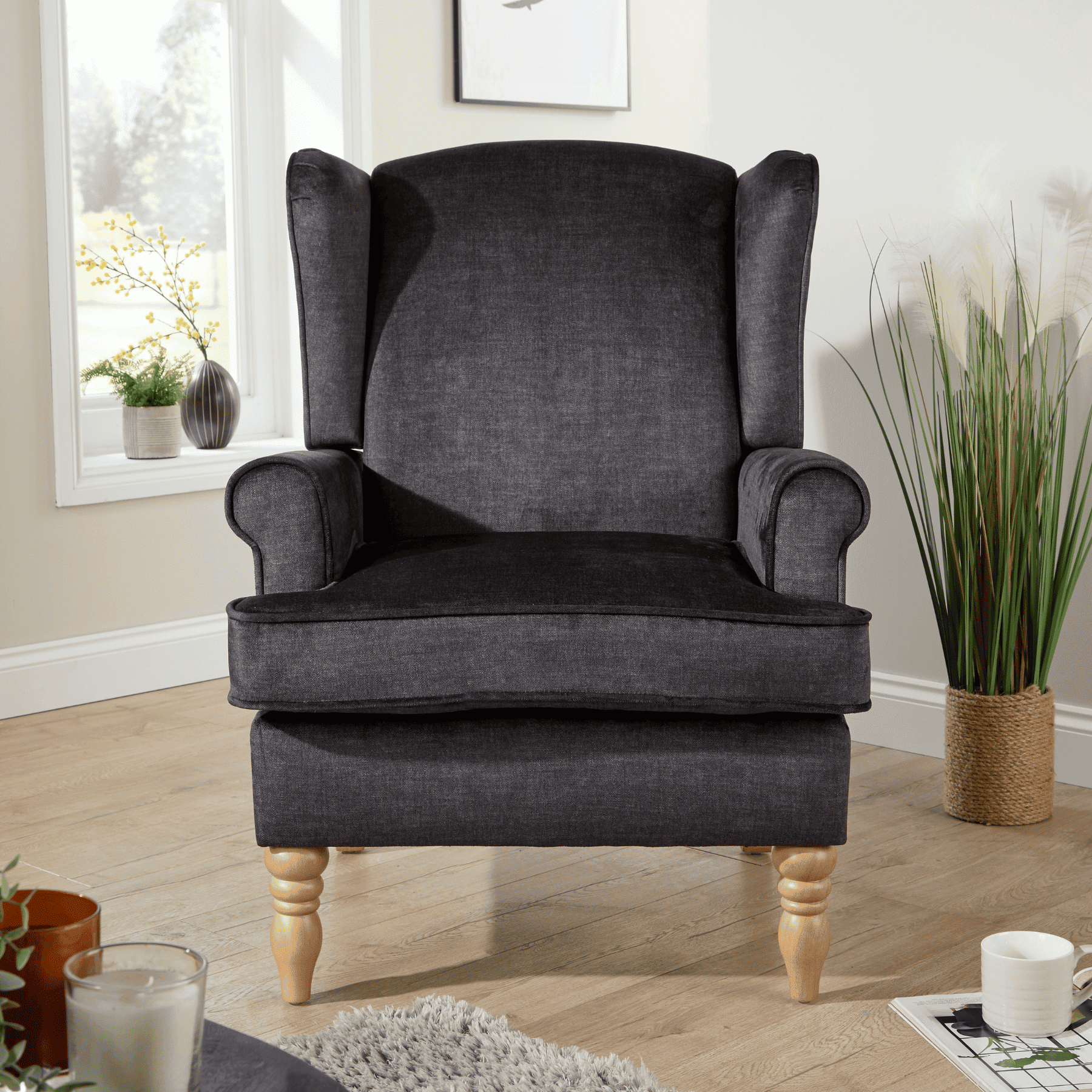 Helena Wingback Armchair Modern Accent Chair Occasional Sofa Seating Wooden Legs - Picture 17 of 29