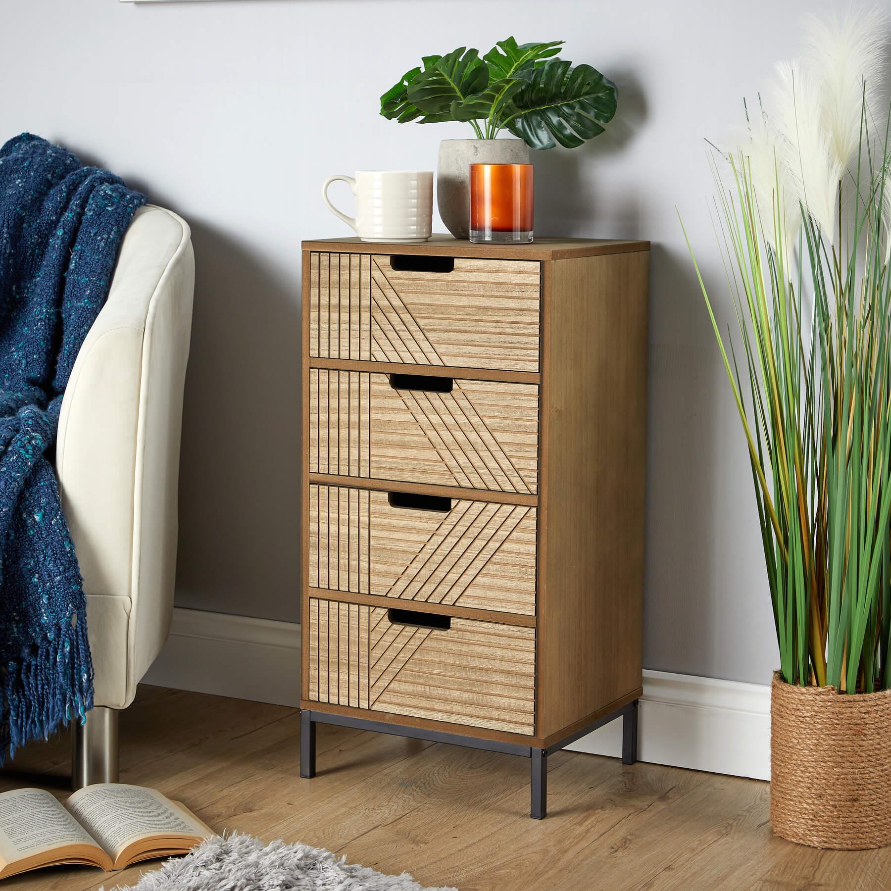 Solid Chest 3/4 Storage Drawers Geometric Design Bedroom Clothing Organiser Unit - Picture 14 of 22