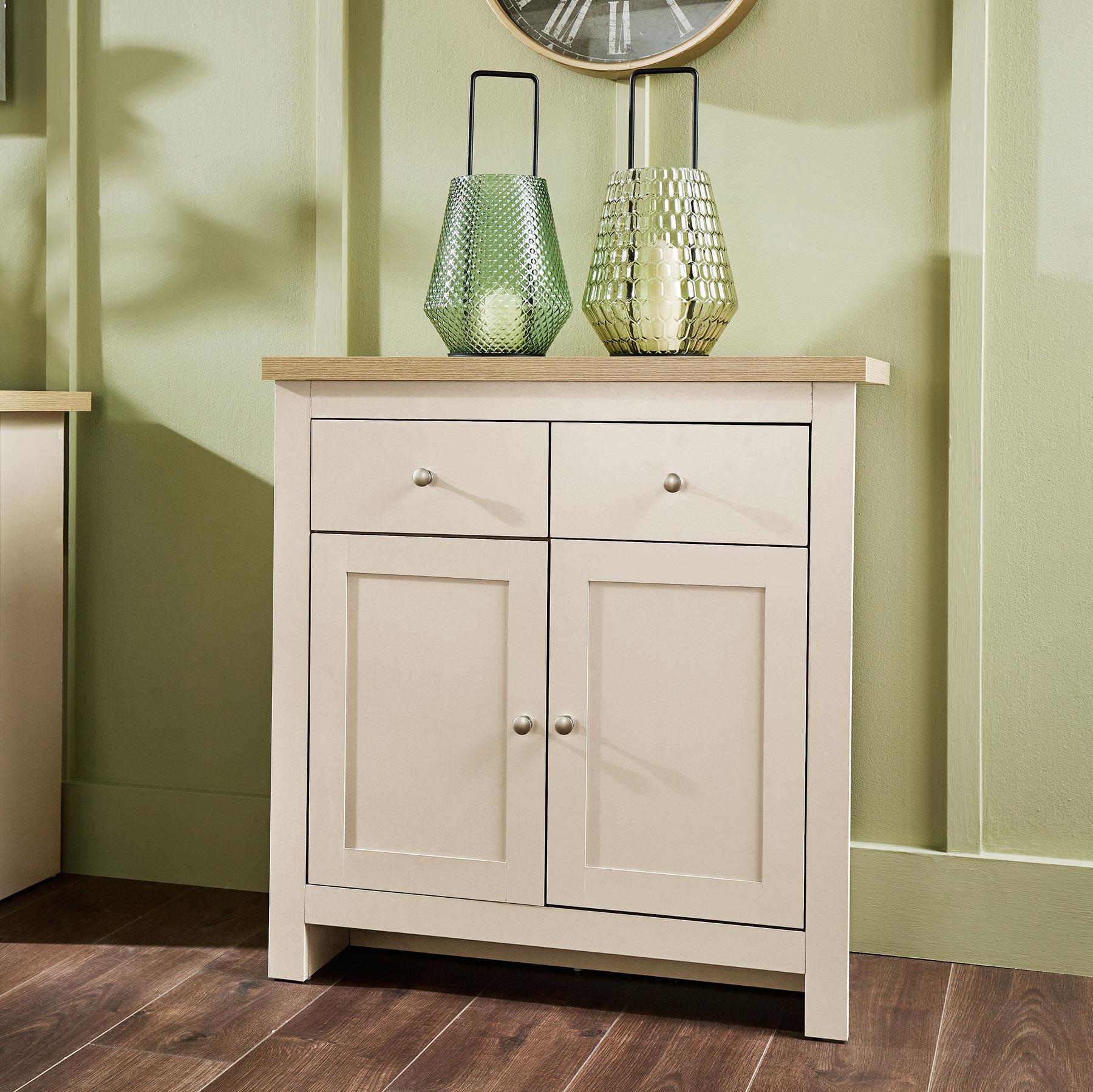 Cream Oak Sideboard 2 Door 2 Drawer Storage Cupboard Metal Handle