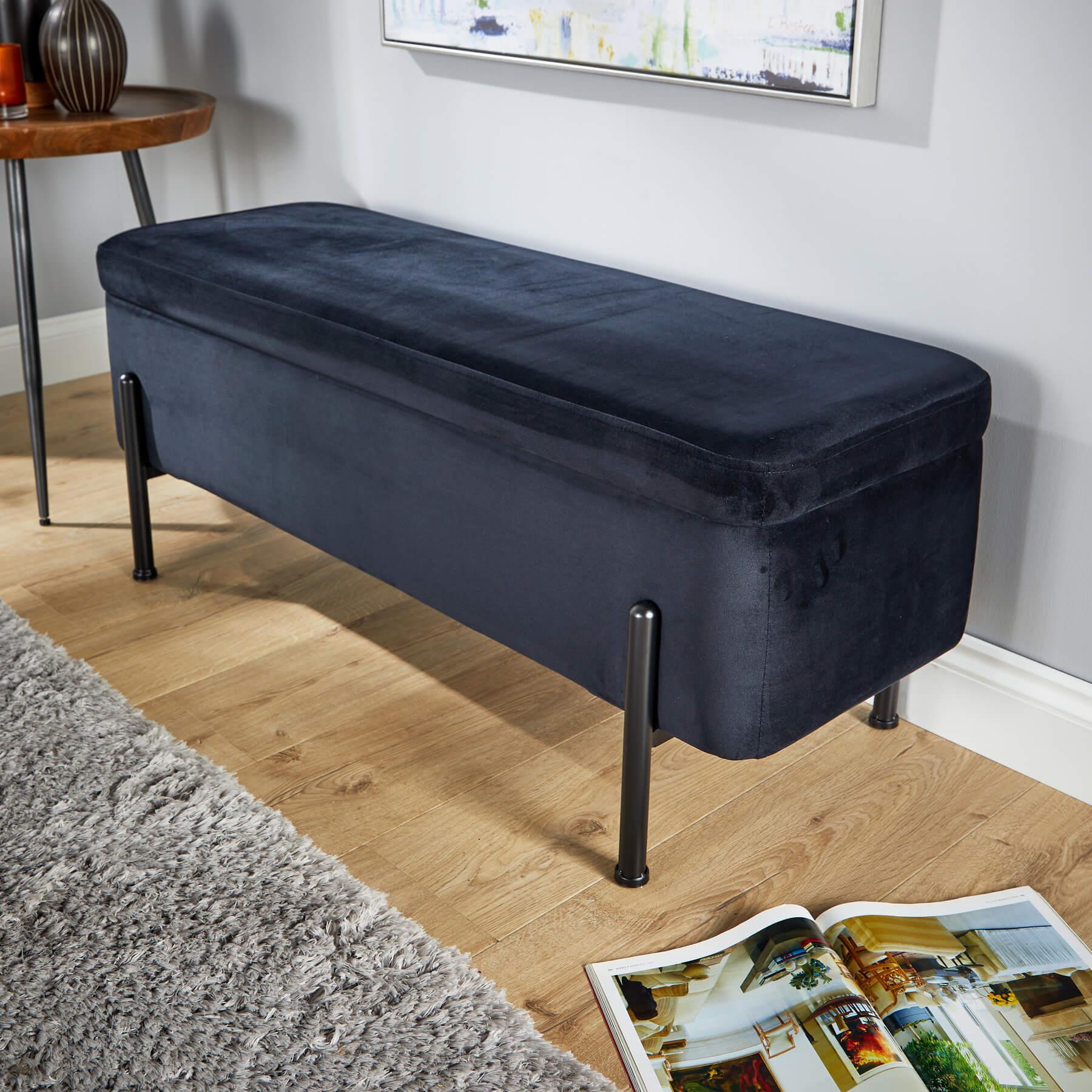 Storage Ottoman Seat Velvet Metal Legs Compact Storage Bedroom Home Furniture - Picture 5 of 55