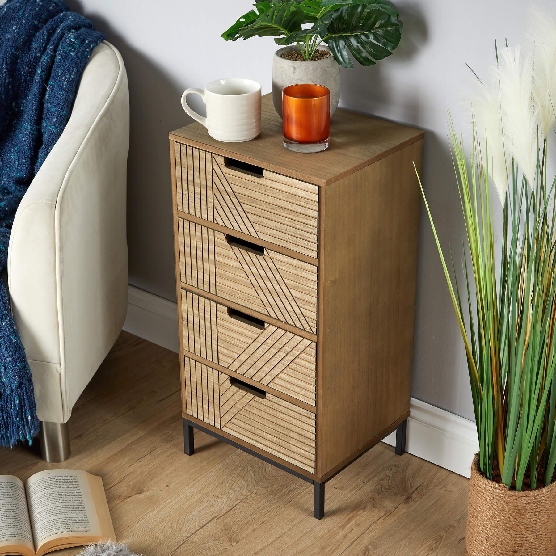 Solid Chest 3/4 Storage Drawers Geometric Design Bedroom Clothing Organiser Unit - Picture 15 of 22
