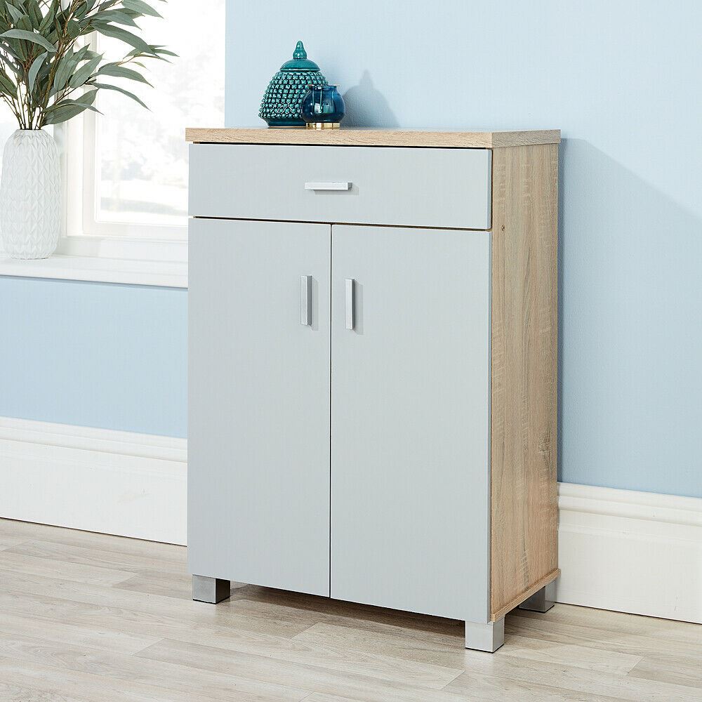 Sonoma Oak Grey Shoe Storage 2 Door 1 Drawer Hallway Cupboard