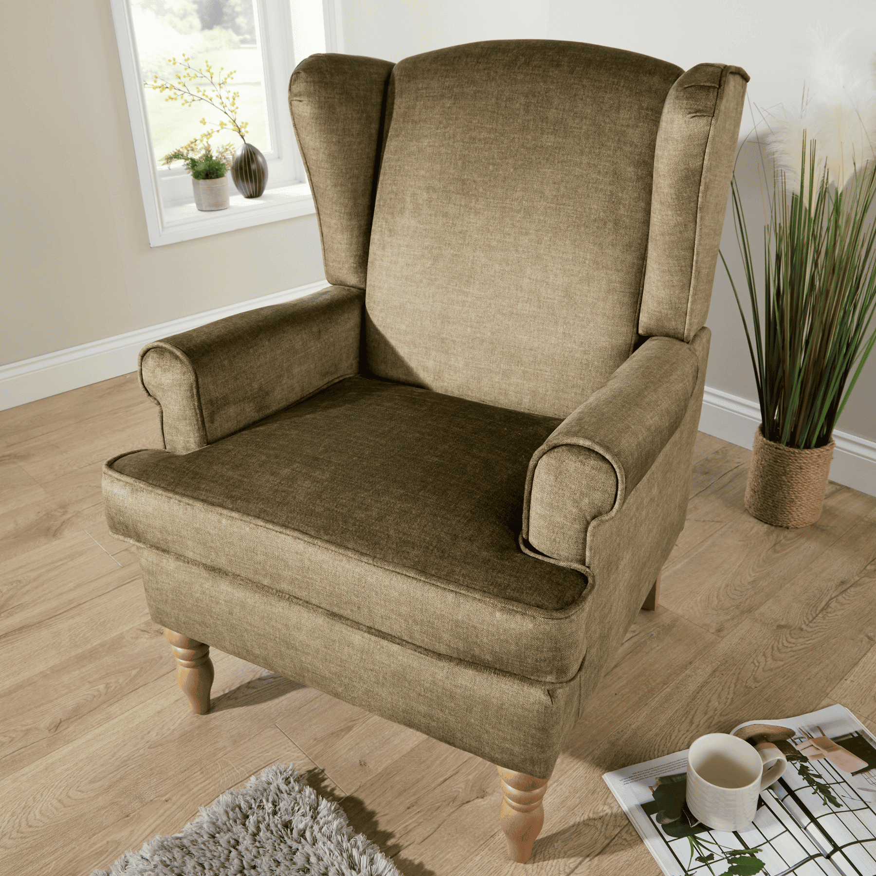 Helena Wingback Armchair Modern Accent Chair Occasional Sofa Seating Wooden Legs - Picture 10 of 29