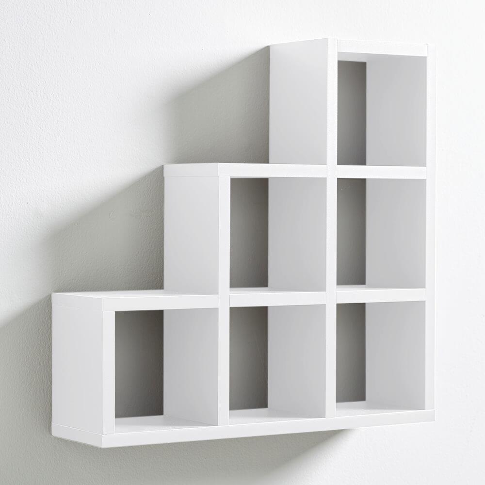 White Wall Mounted 321 Step Style Storage Cube Bookcase Wooden