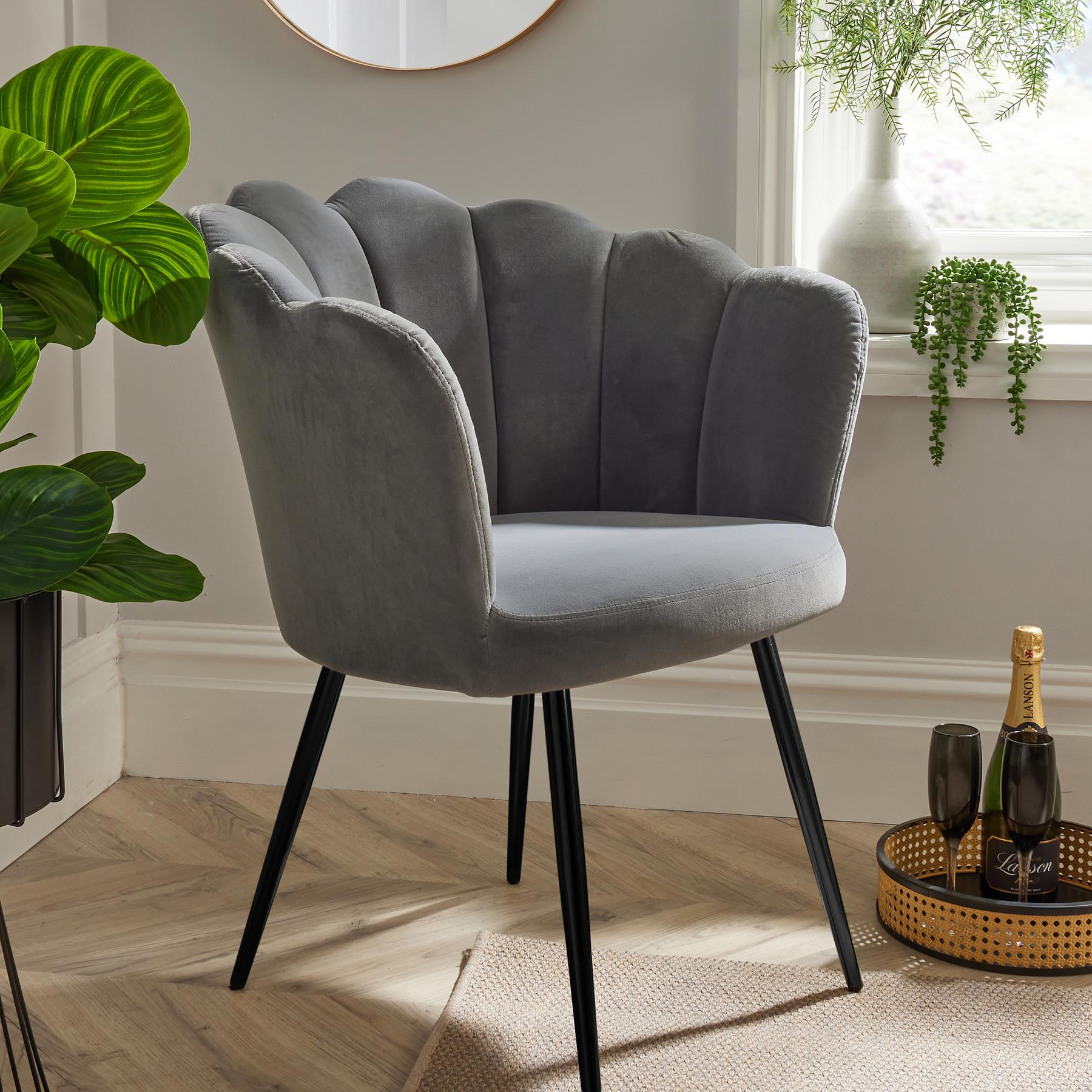 Grey Boucle Fabric Scallop Shell Chair Wing Back Armchair Sofa Gold Legs - Picture 17 of 41