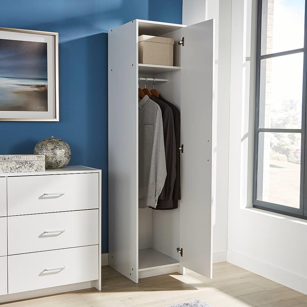 Single Door Narrow Wardrobe White 1 Door Hanging Rail Storage Shelf Bedroom Unit eBay