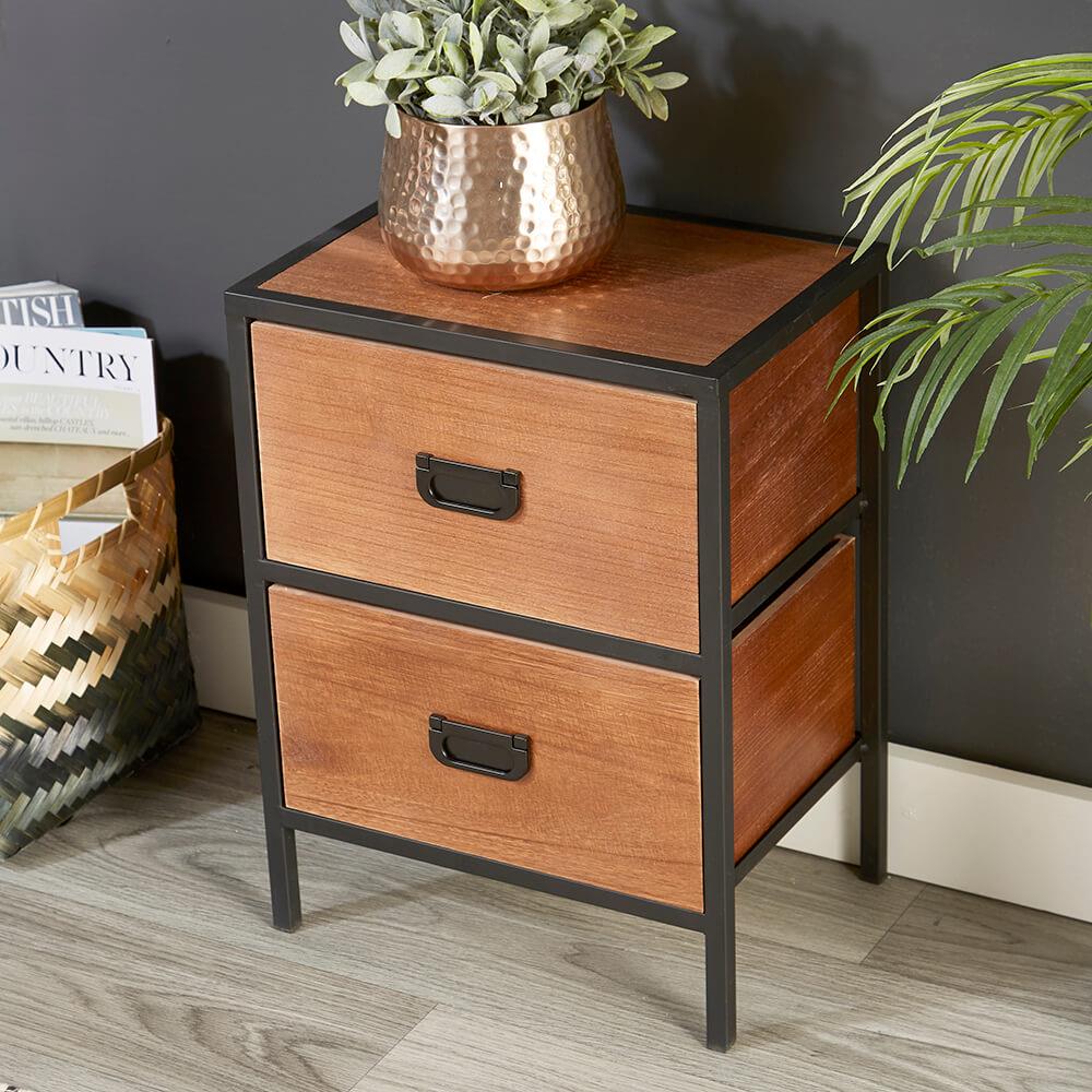 Dark Solid Wood Bedside Side Table, Chest of 4 Drawers and