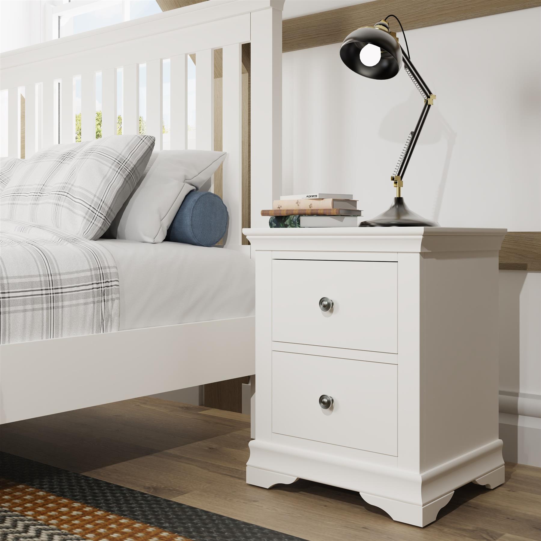 Nachttisch 2 Schubladen Schlafzimmer Storge Möbel montiert massiv Eiche Furnier Schrank - Bild 10 von 15